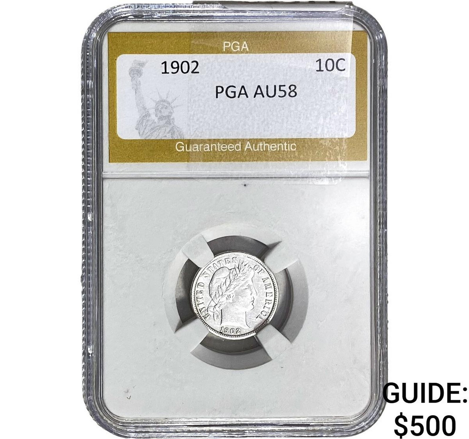 1902 Barber Dime PGA AU58: 1902 Barber Dime PGA AU58