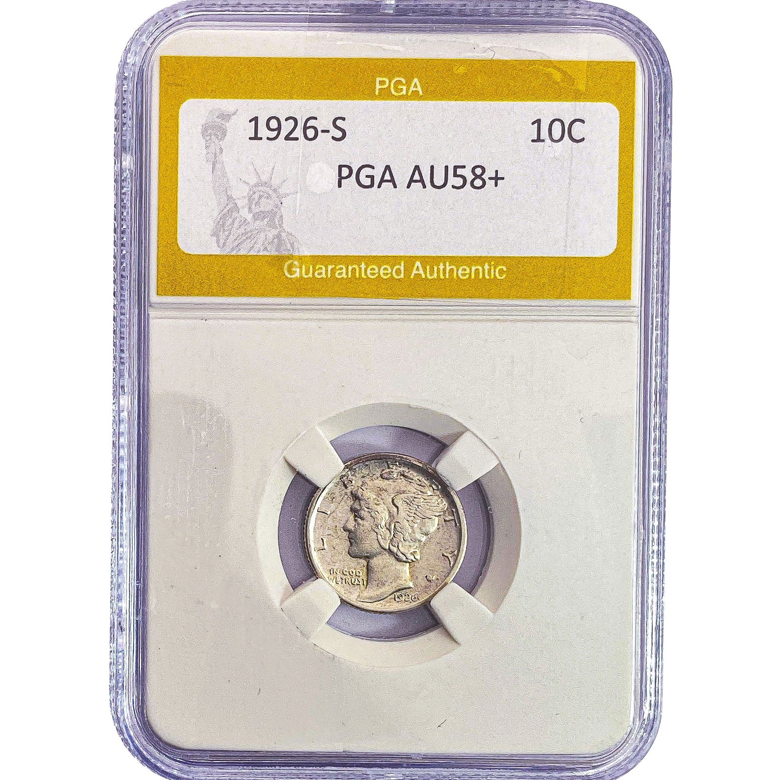 1926-S Mercury Silver Dime PGA AU58+: 1926-S Mercury Silver Dime PGA AU58+