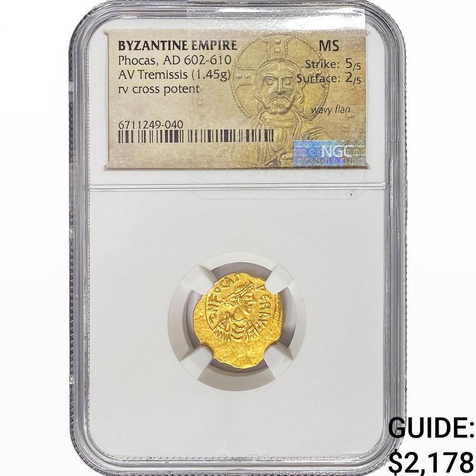 Byzantine Phocas, AD 602-610 Gold Tremissis 1.45G NGC MS: Byzantine Phocas, AD 602-610 Gold Tremissis 1.45G NGC MS