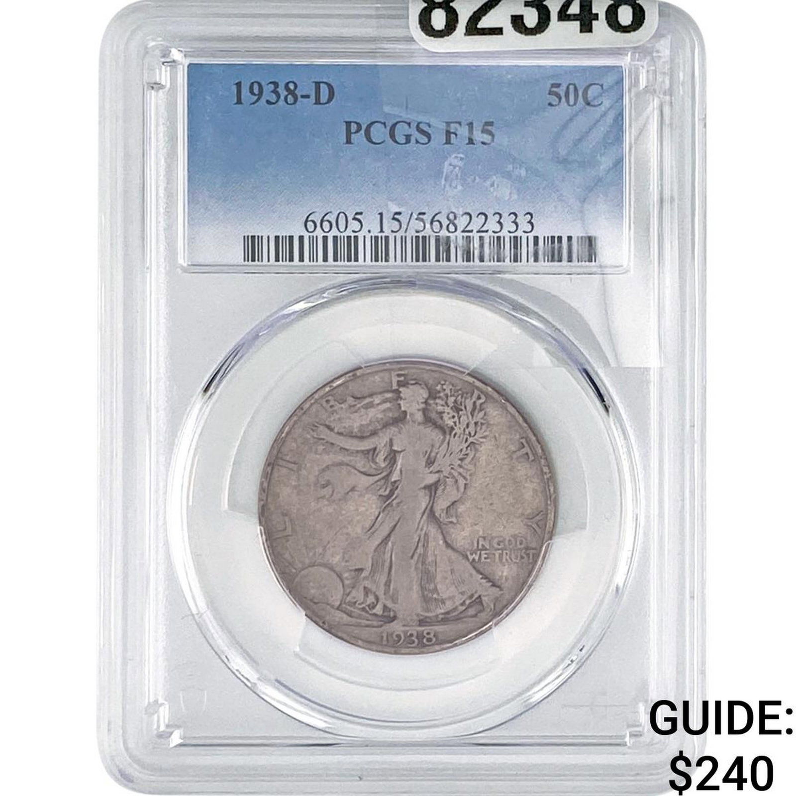 1938-D Walking Liberty Half Dollar PCGS F15: 1938-D Walking Liberty Half Dollar PCGS F15