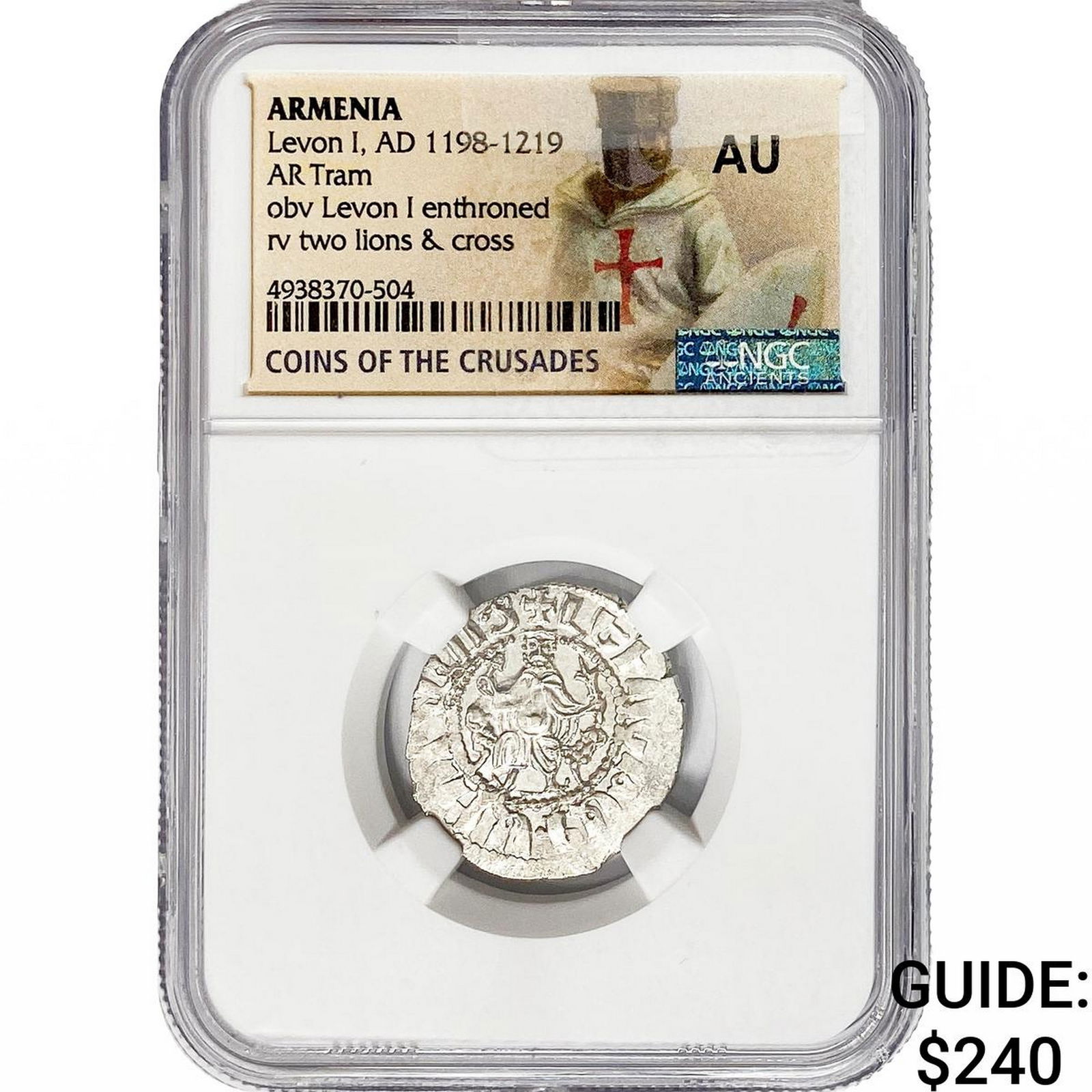 Armenia Levon I, AD 1198-1219 SIlver Tram NGC AU: Armenia Levon I, AD 1198-1219 SIlver Tram NGC AU