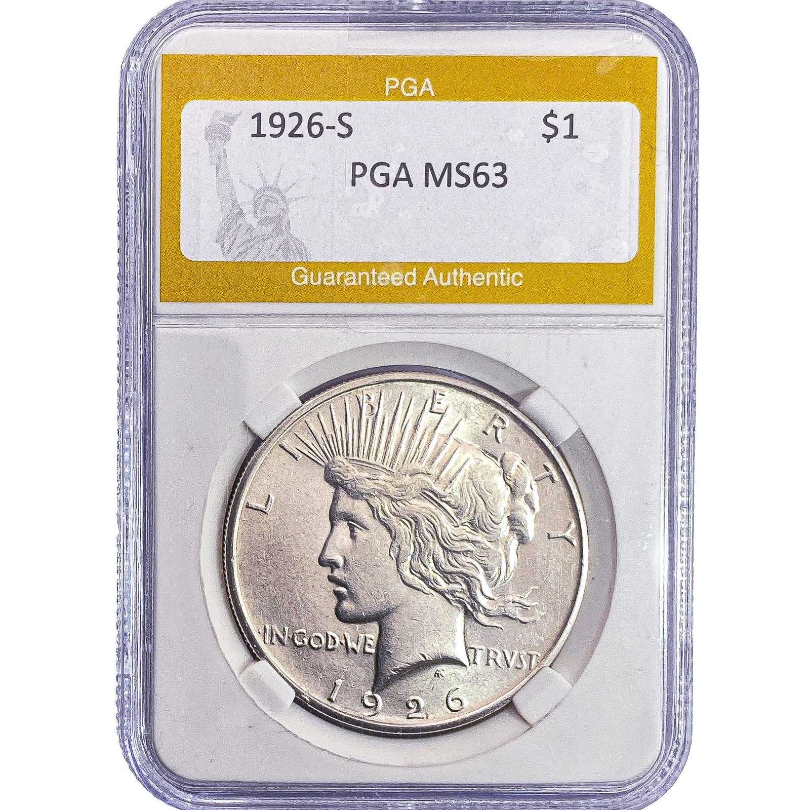 1926-S Silver Peace Dollar PGA MS63: 1926-S Silver Peace Dollar PGA MS63