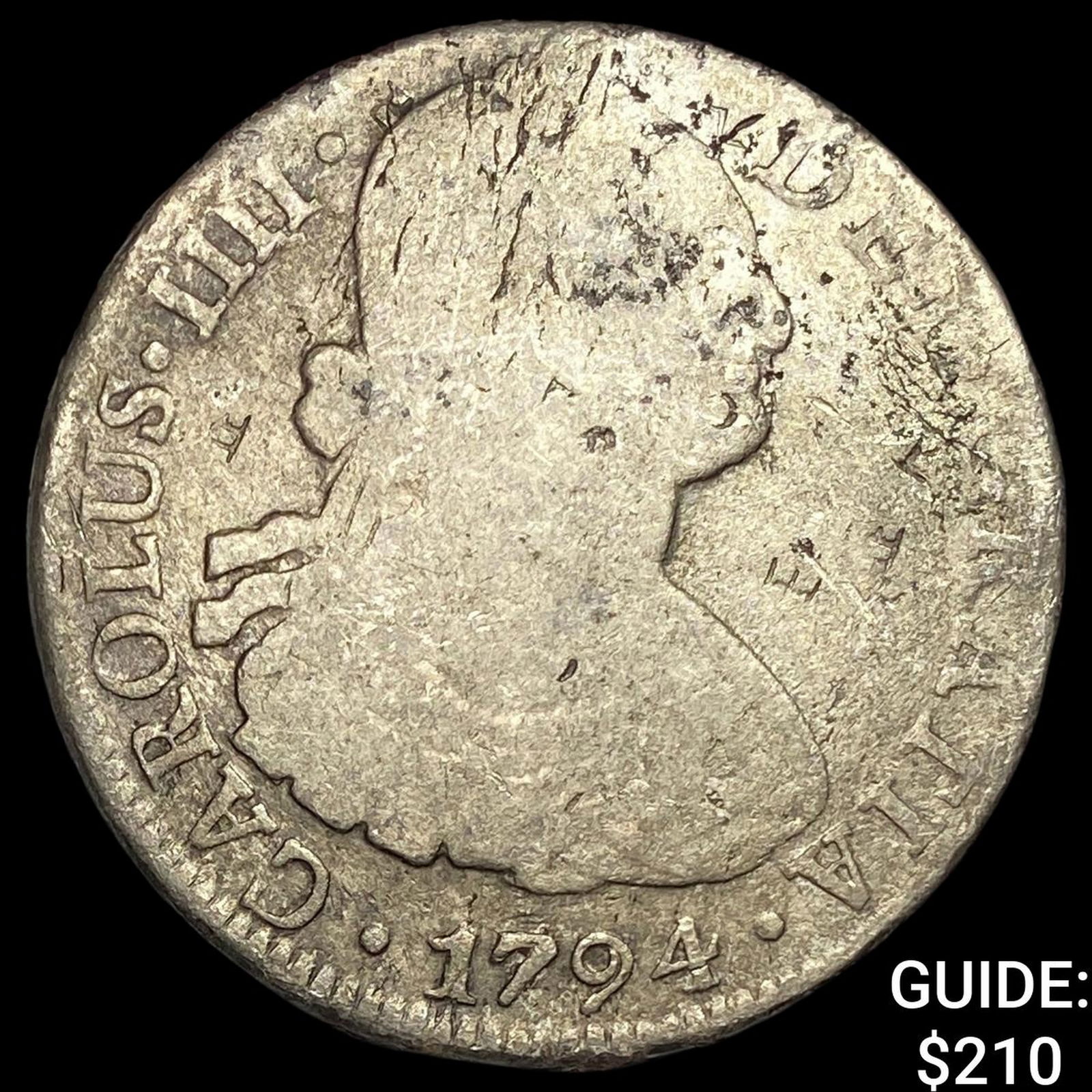 1794 Mexico Silver 8 Reales Chopmarked NEARLY UNCIRCULATED: 1794 Mexico Silver 8 Reales Chopmarked NEARLY UNCIRCULATED