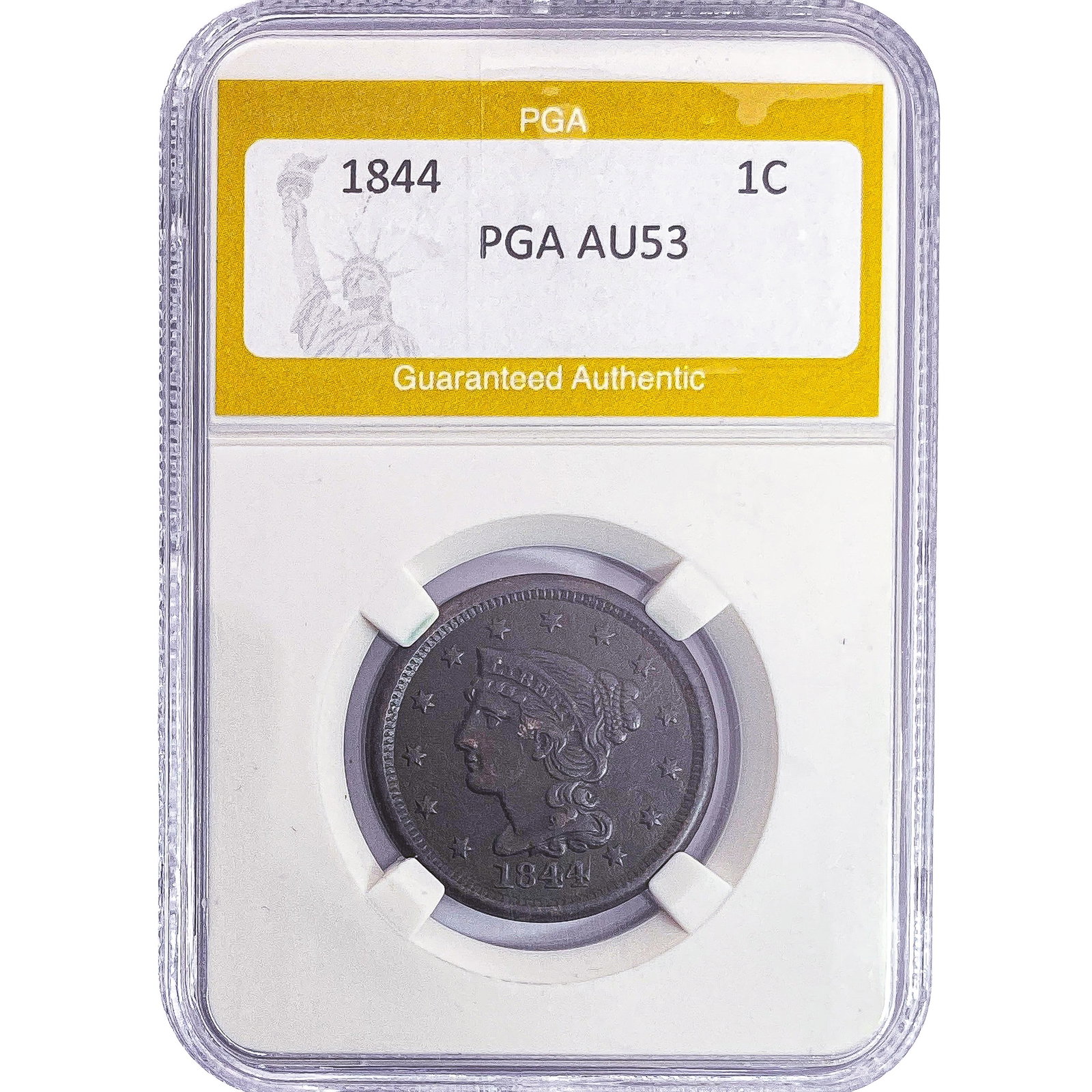 1844 Braided Hair Large Cent PGA AU53: 1844 Braided Hair Large Cent PGA AU53
