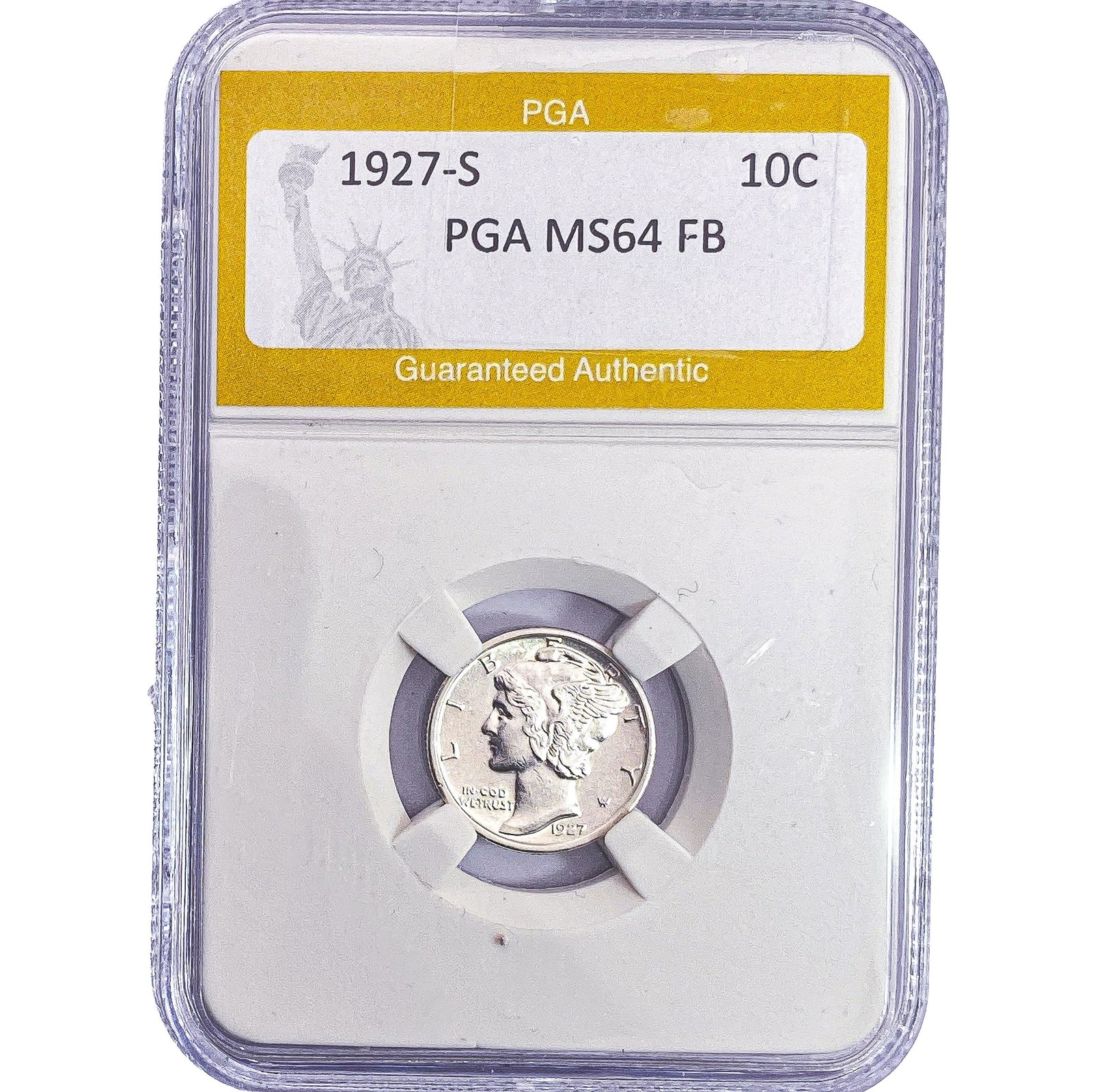 1927-S Mercury Silver Dime PGA MS64 FB: 1927-S Mercury Silver Dime PGA MS64 FB