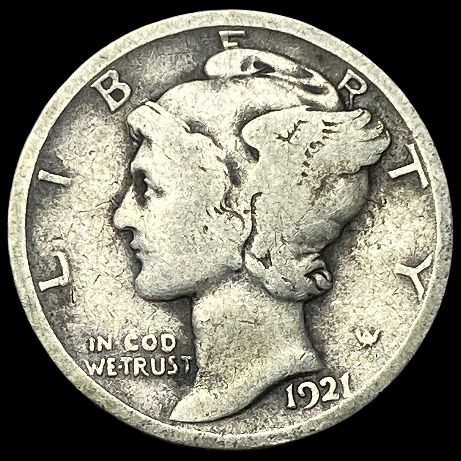 1921 Silver Mercury Dime NICELY CIRCULATED: 1921 Silver Mercury Dime NICELY CIRCULATED