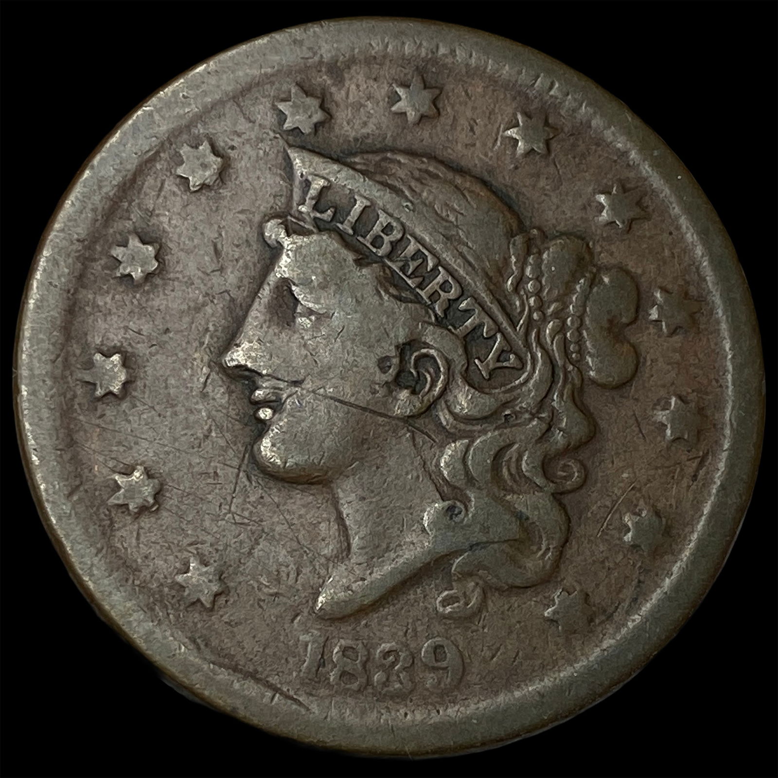 1839 Coronet Head Large Cent LIGHTLY CIRCULATED: 1839 Coronet Head Large Cent LIGHTLY CIRCULATED