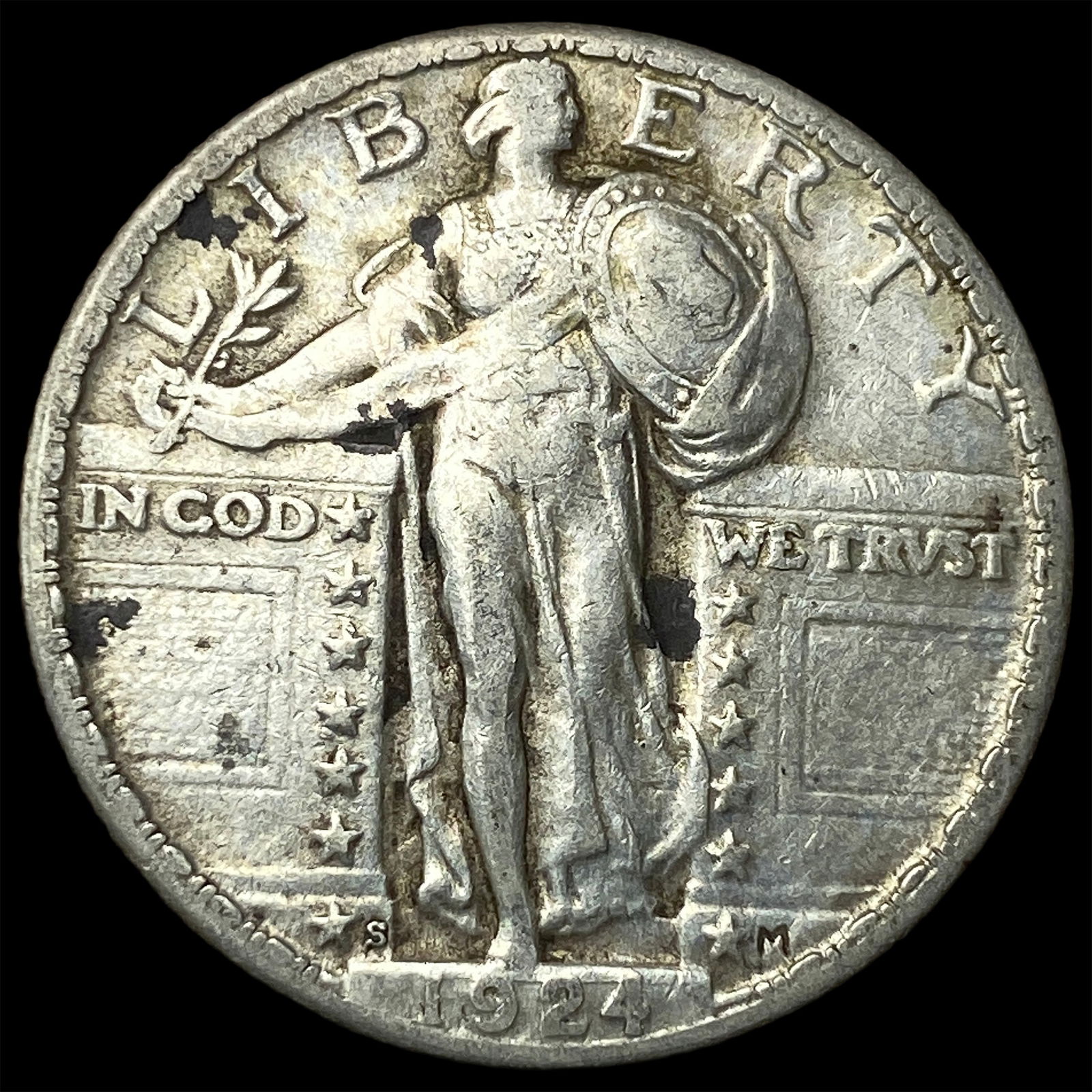 1924-S Silver Standing Liberty Quarter NEARLY UNCIRCULATED: 1924-S Silver Standing Liberty Quarter NEARLY UNCIRCULATED