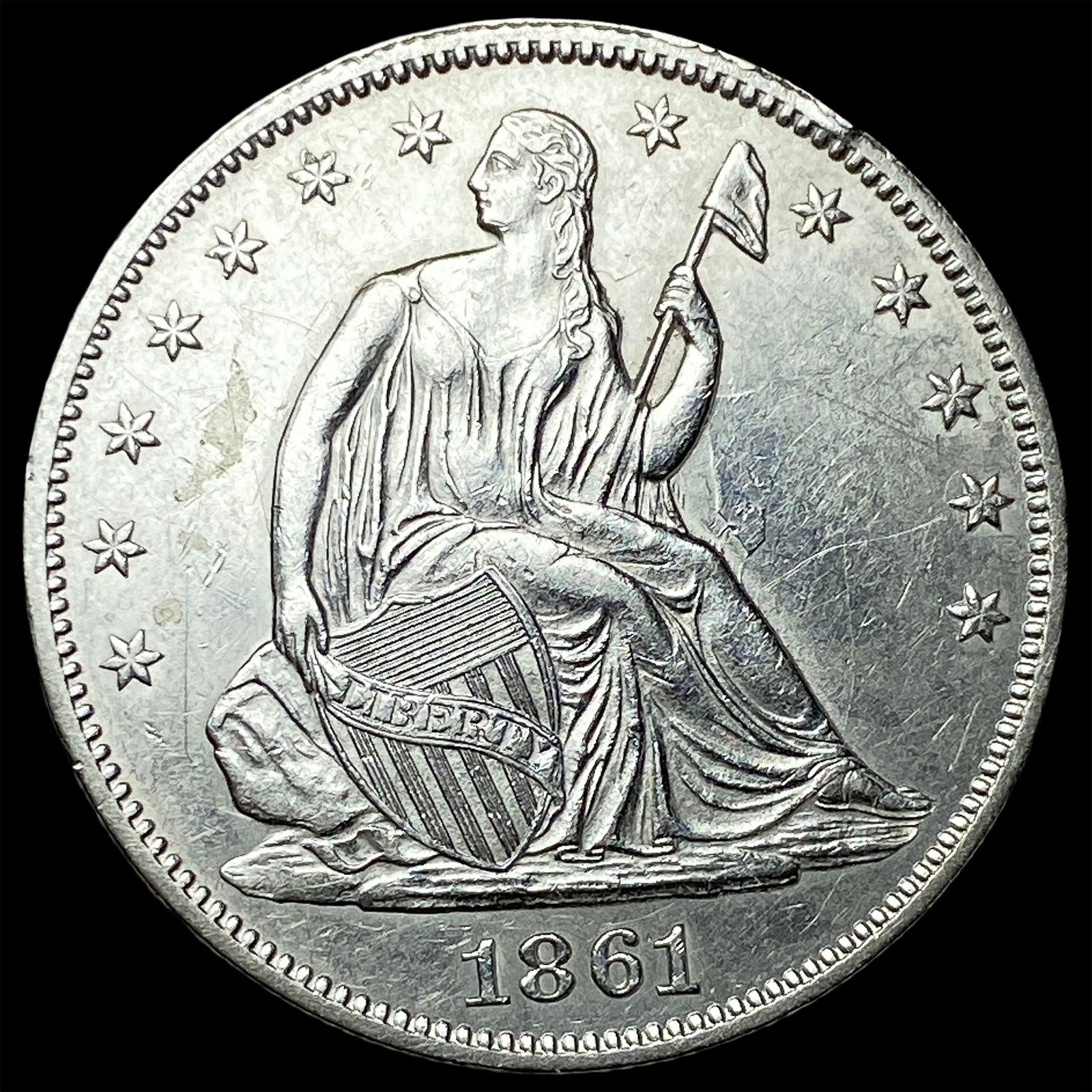 1861 Seated Liberty Half Dollar CLOSELY UNCIRCULATED: 1861 Seated Liberty Half Dollar CLOSELY UNCIRCULATED