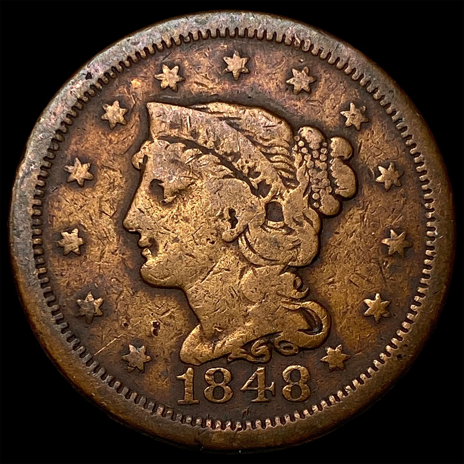 1848 Braided Hair Large Cent LIGHTLY CIRCULATED (1 of 2)