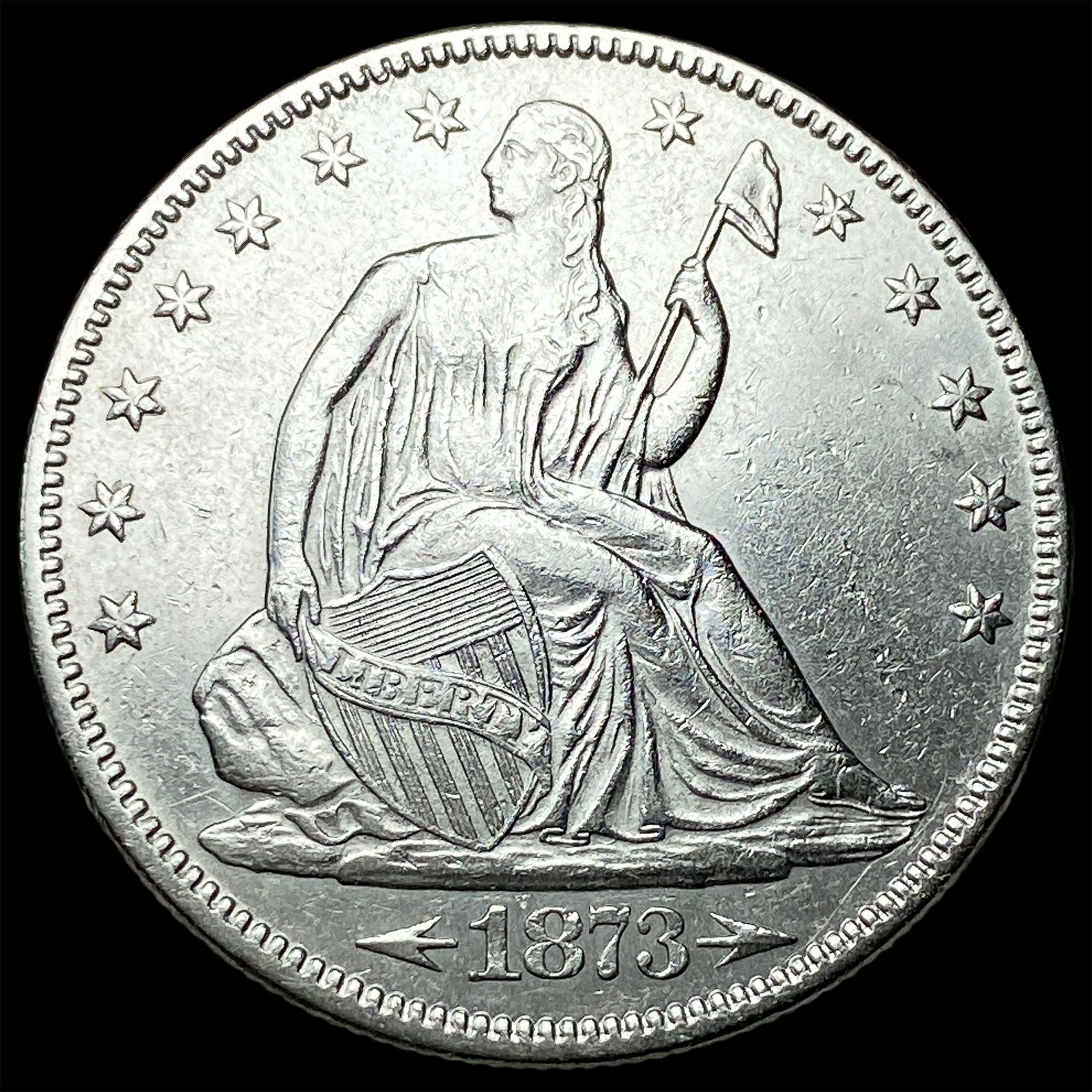 1873 Arrows Seated Liberty Half Dollar CLOSELY UNCIRCULATED: 1873 Arrows Seated Liberty Half Dollar CLOSELY UNCIRCULATED