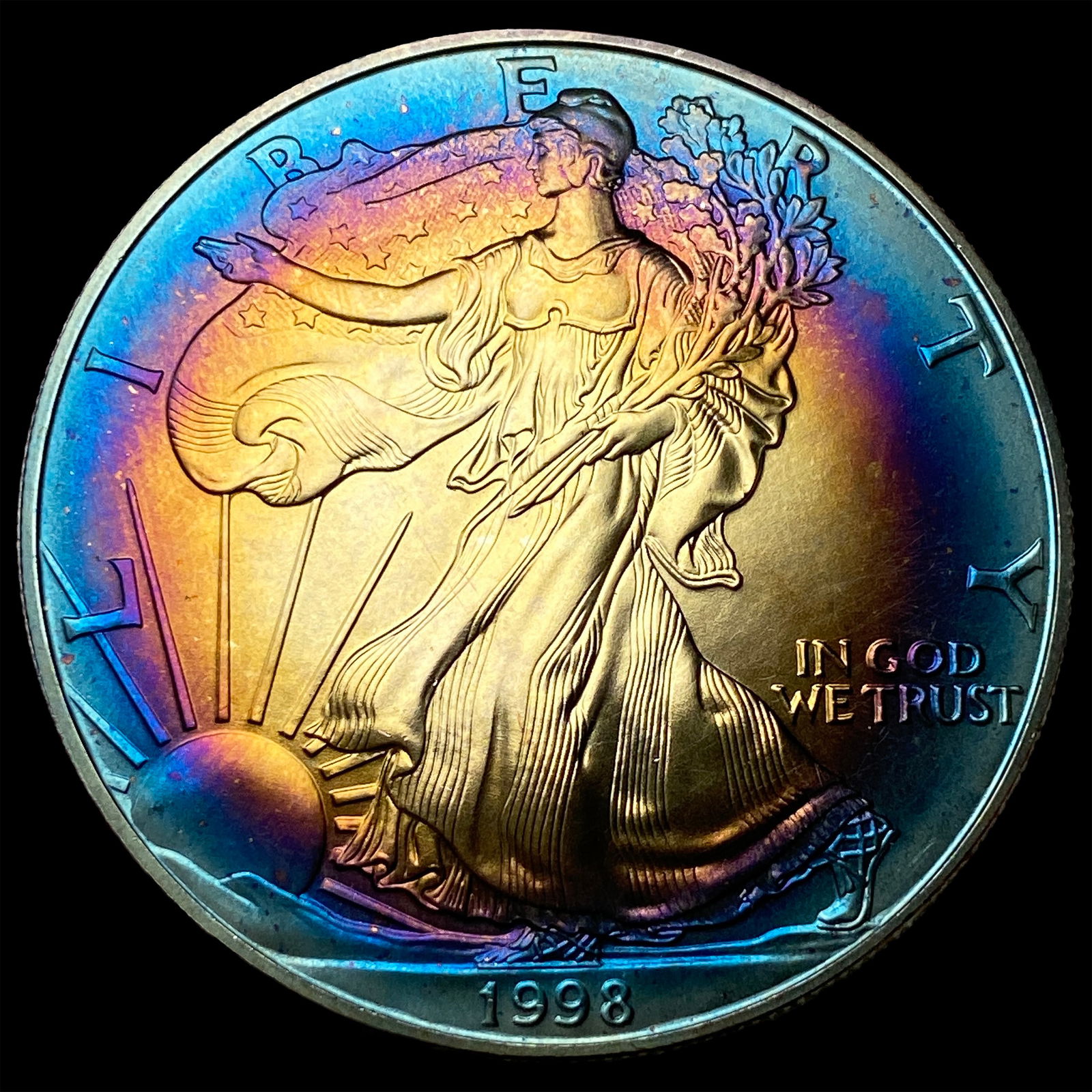 1998 Toned 1oz Silver American Eagle LIGHTLY CIRCULATED (1 of 2)