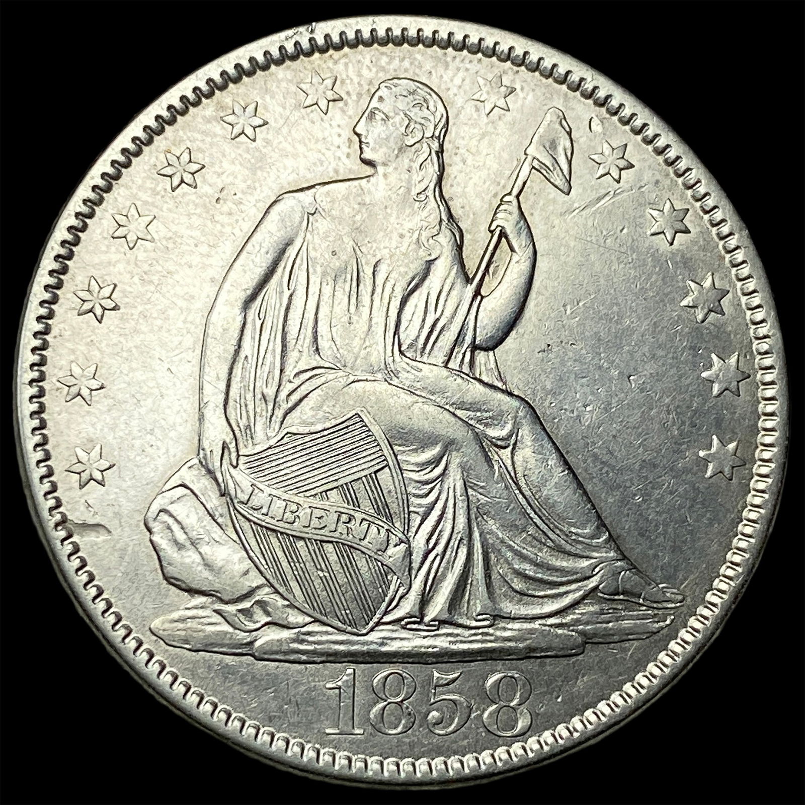 1858 Silver Seated Liberty Half Dollar CLOSELY UNCIRCULATED (1 of 2)