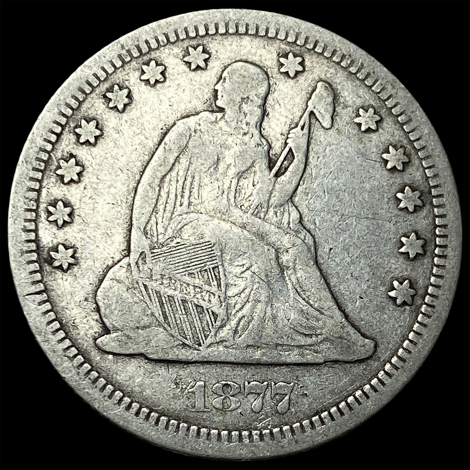 1877-S Silver Seated Liberty Quarter ABOUT UNCIRCULATED: 1877-S Silver Seated Liberty Quarter ABOUT UNCIRCULATED