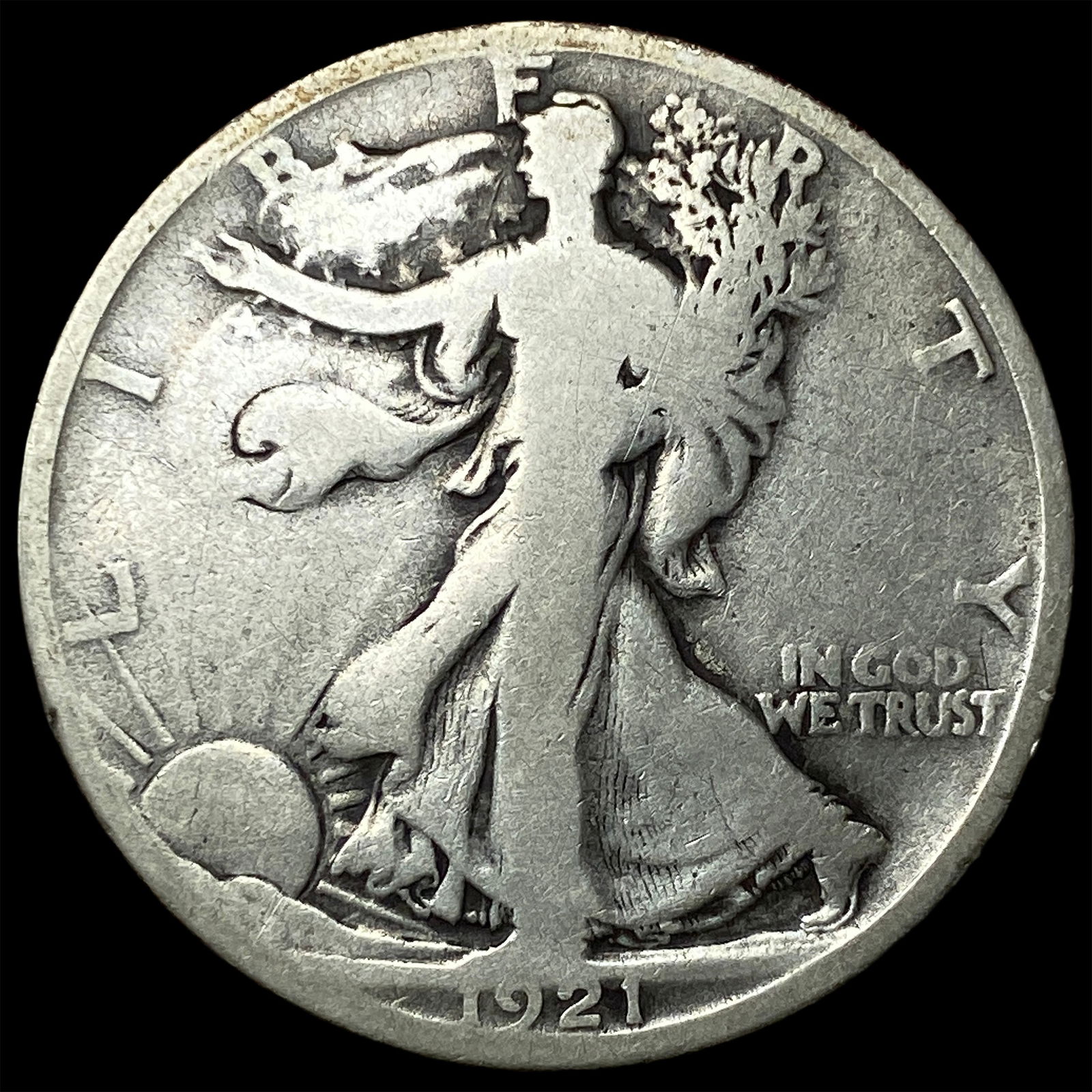 1921-D Silver Walking Liberty Half Dollar NICELY CIRCULATED: 1921-D Silver Walking Liberty Half Dollar NICELY CIRCULATED