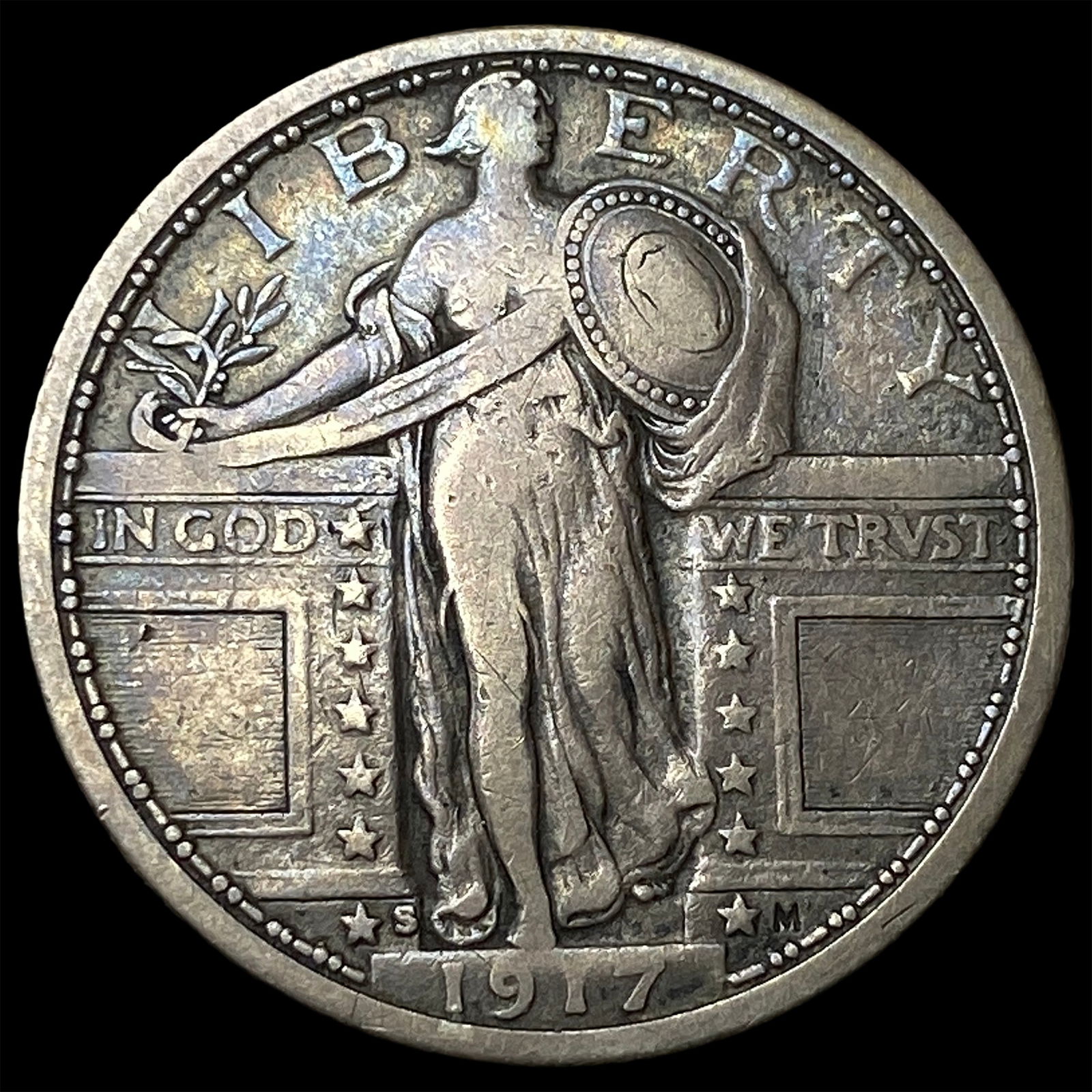 1917-S Type 1 Silver Standing Liberty Quarter ABOUT UNCIRCULATED: 1917-S Type 1 Silver Standing Liberty Quarter ABOUT UNCIRCULATED