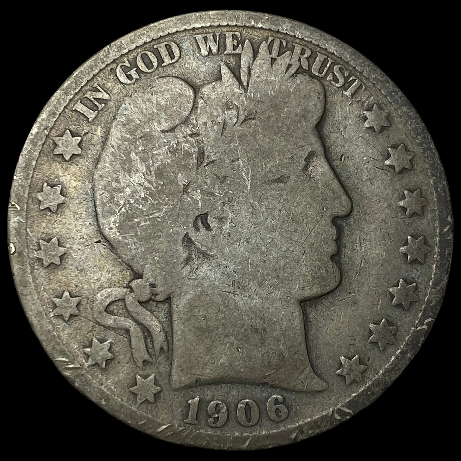 1906-S Silver Barber Half Dollar NICELY CIRCULATED: 1906-S Silver Barber Half Dollar NICELY CIRCULATED