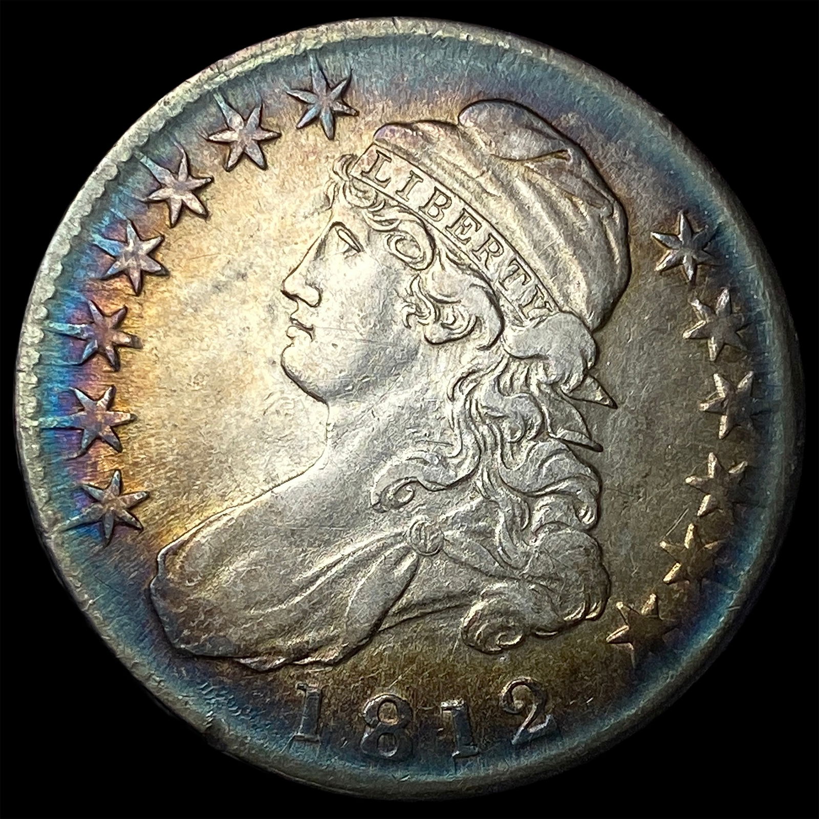 1812 Toned Capped Bust Half Dollar LIGHTLY CIRCULATED: 1812 Toned Capped Bust Half Dollar LIGHTLY CIRCULATED