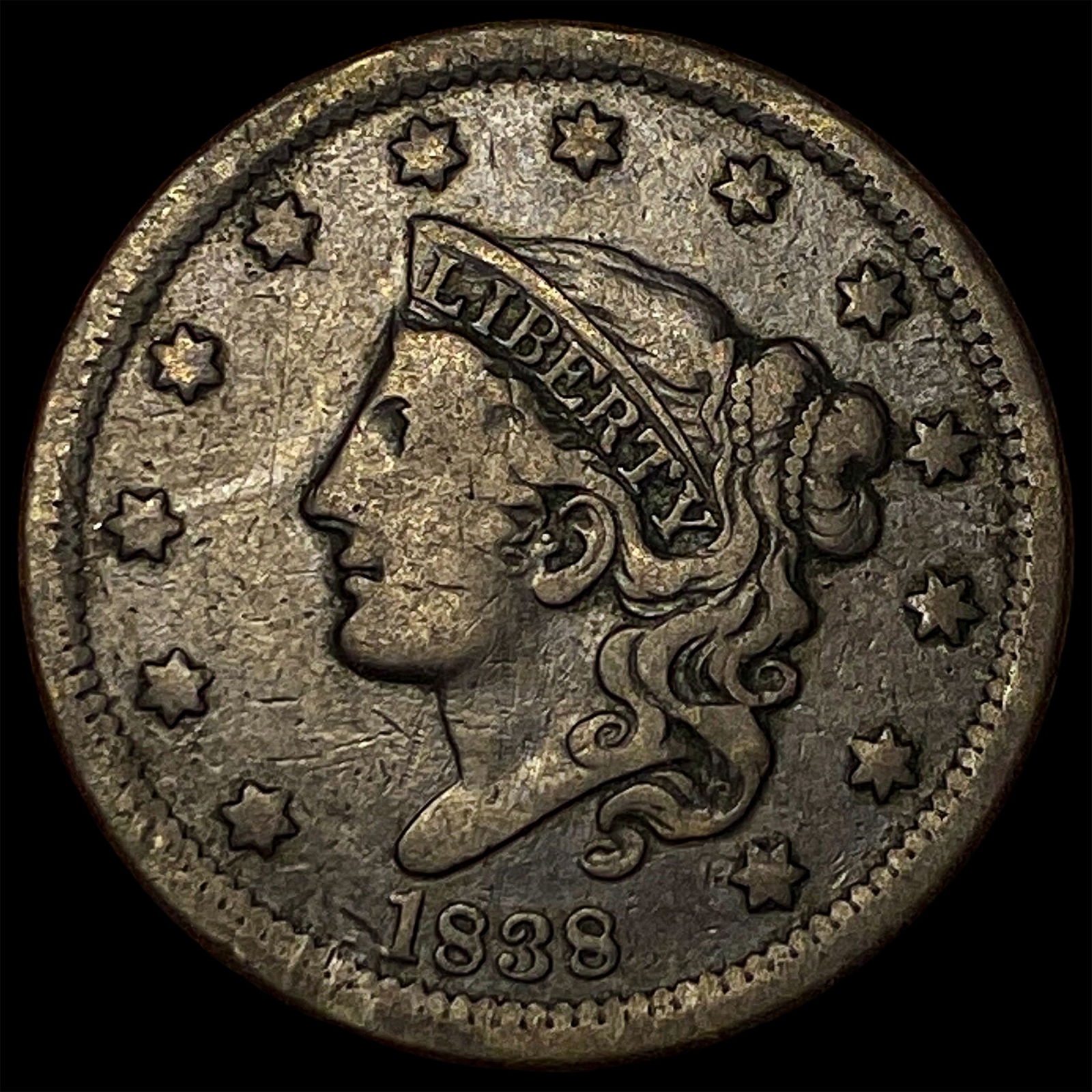 1838 Coronet Head Large Cent LIGHTLY CIRCULATED: 1838 Coronet Head Large Cent LIGHTLY CIRCULATED