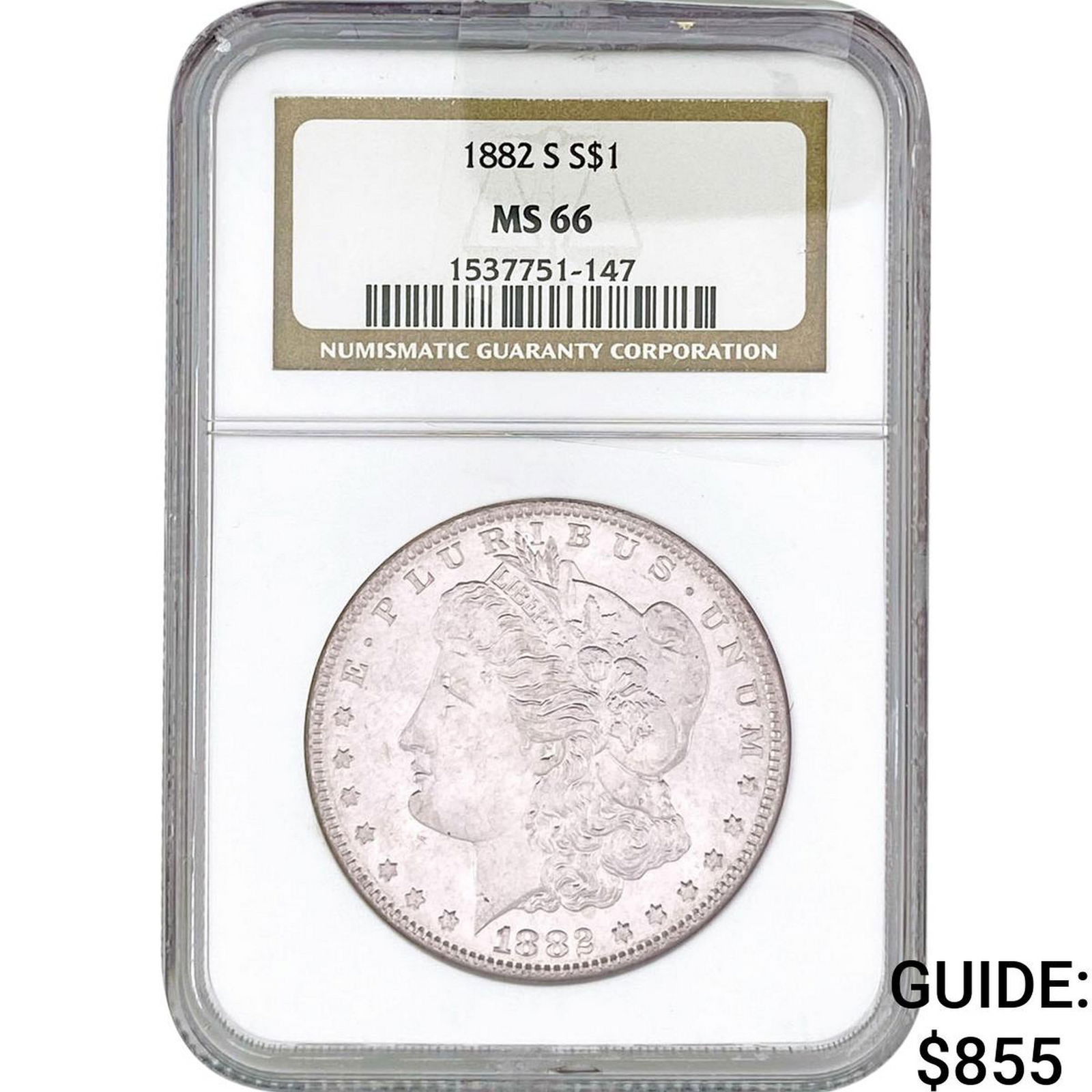 1882-S Morgan Silver Dollar NGC MS66: 1882-S Morgan Silver Dollar NGC MS66