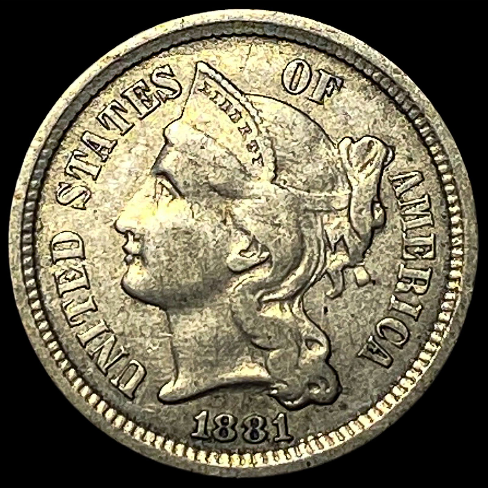 1881 Nickel Three-Cent Piece NEARLY UNCIRCULATED (1 of 2)