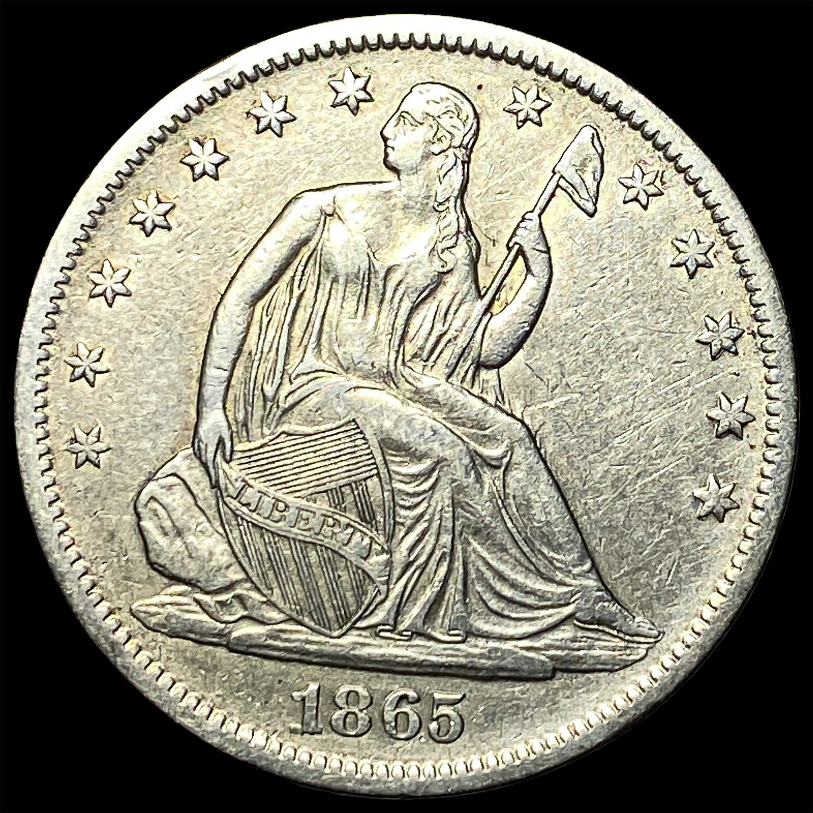 1865-S Silver Half Dollar NEARLY UNCIRCULATED: 1865-S Silver Half Dollar NEARLY UNCIRCULATED