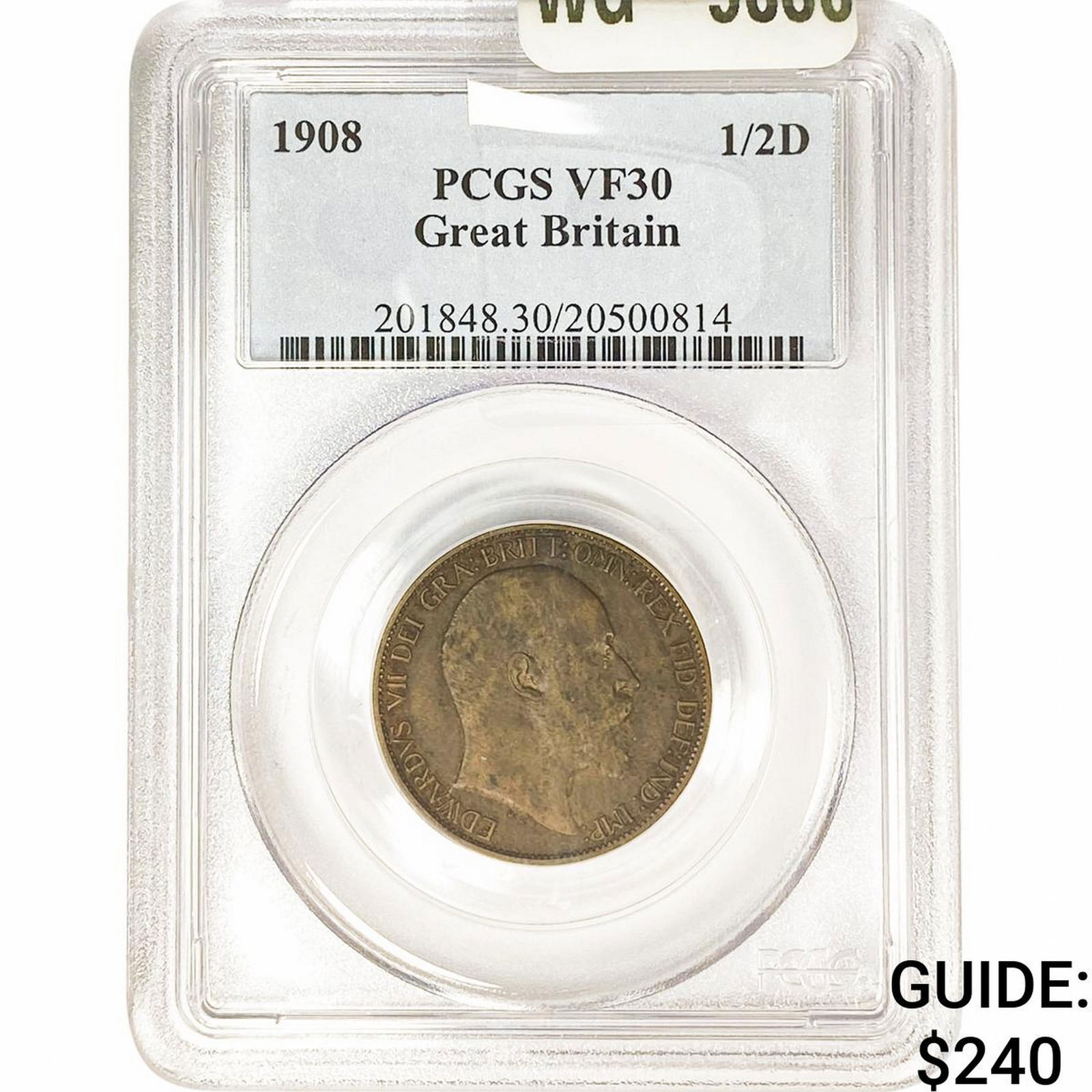 1908 Great Britain Copper 1/2 Penny PCGS VF30 (1 of 2)