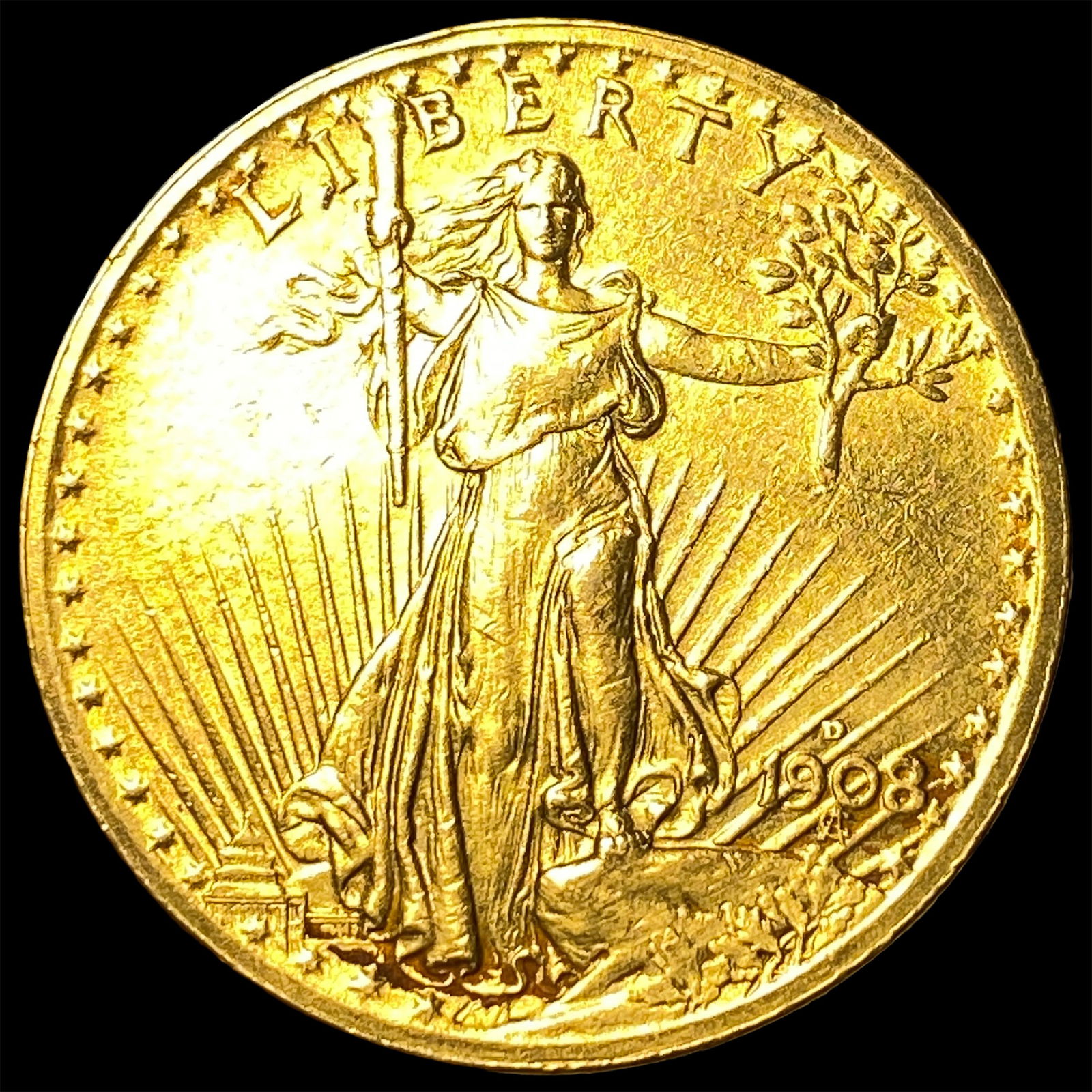 1908-D No Motto Gold $20 Double Eagle UNCIRCULATED (1 of 2)