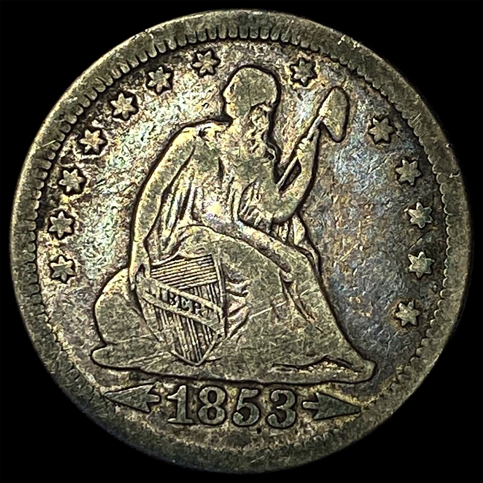 1853 Arrows/Rays Seated Liberty Quarter LIGHTLY CIRCULATED (1 of 2)