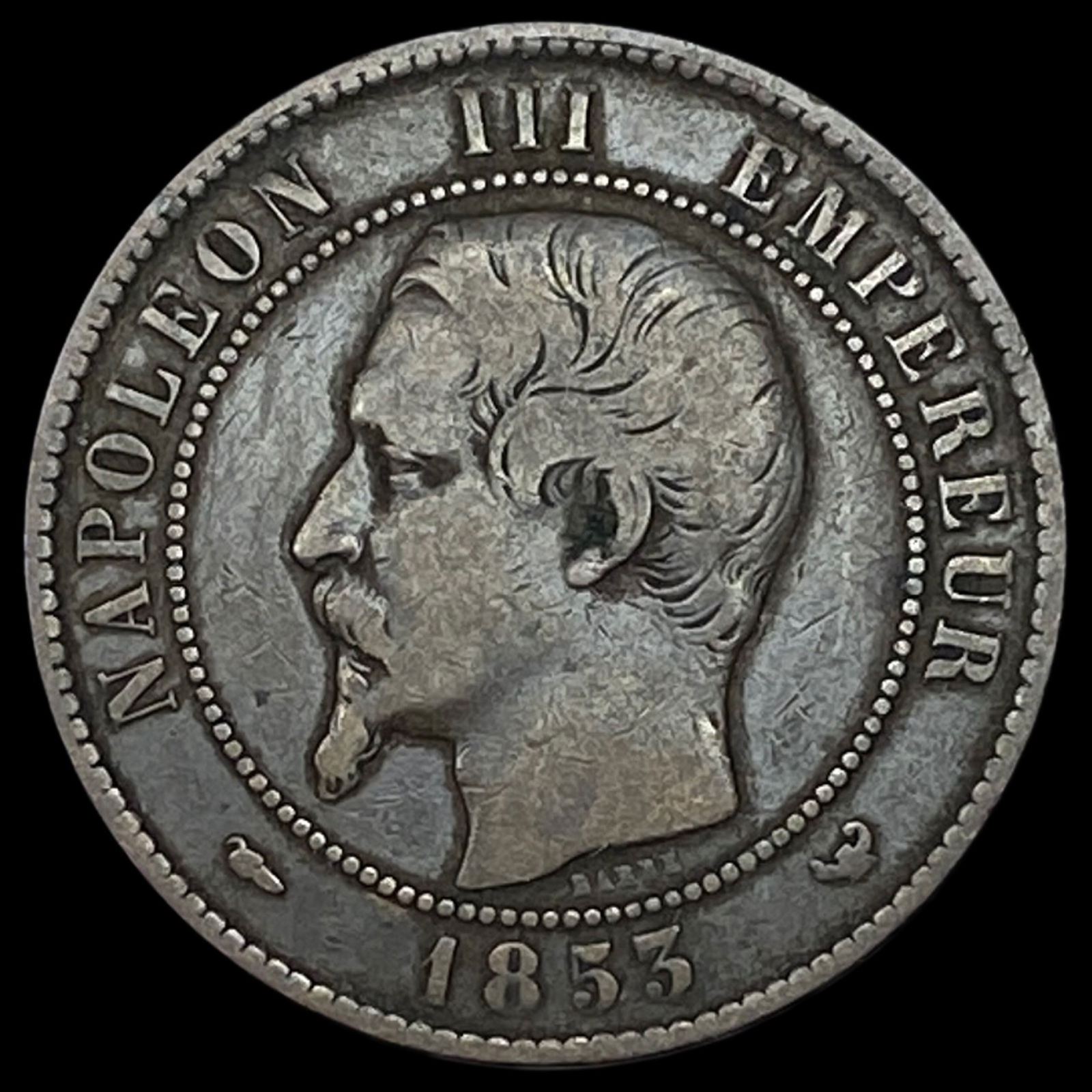 1853 France Napoleon III Bronze 10 Centimes NEARLY UNCIRCULATED: 1853 France Napoleon III Bronze 10 Centimes NEARLY UNCIRCULATED
