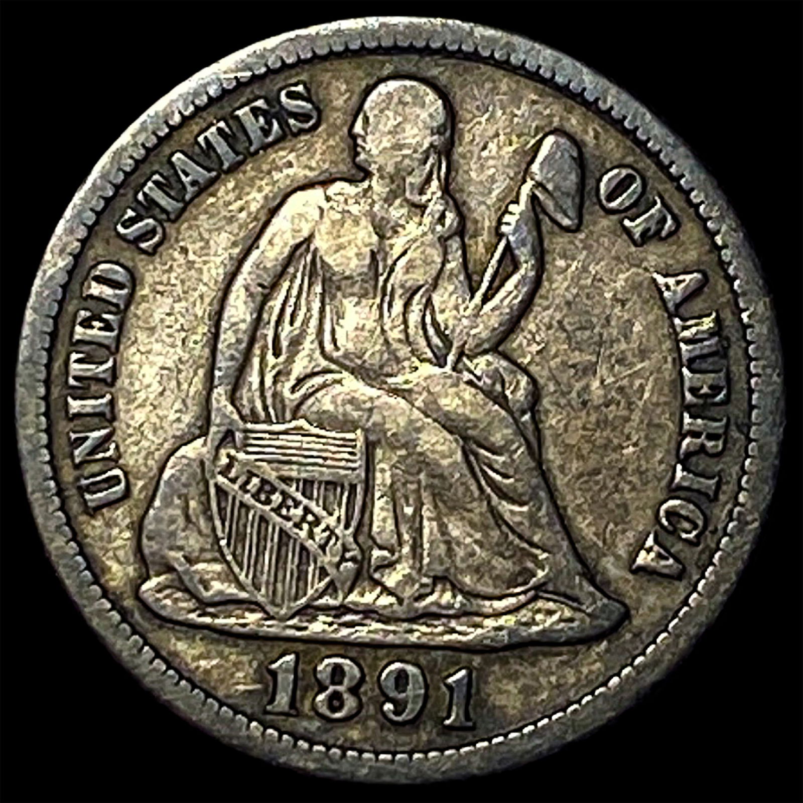 1891-S Silver Seated Liberty Dime NICELY CIRCULATED (1 of 2)