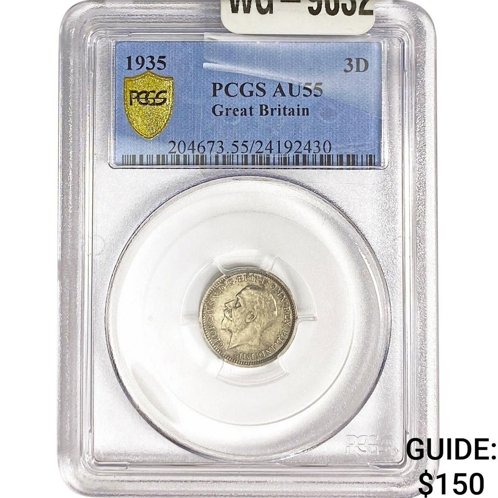 1935 Great Britain Silver 3 Pence PCGS AU55: 1935 Great Britain Silver 3 Pence PCGS AU55