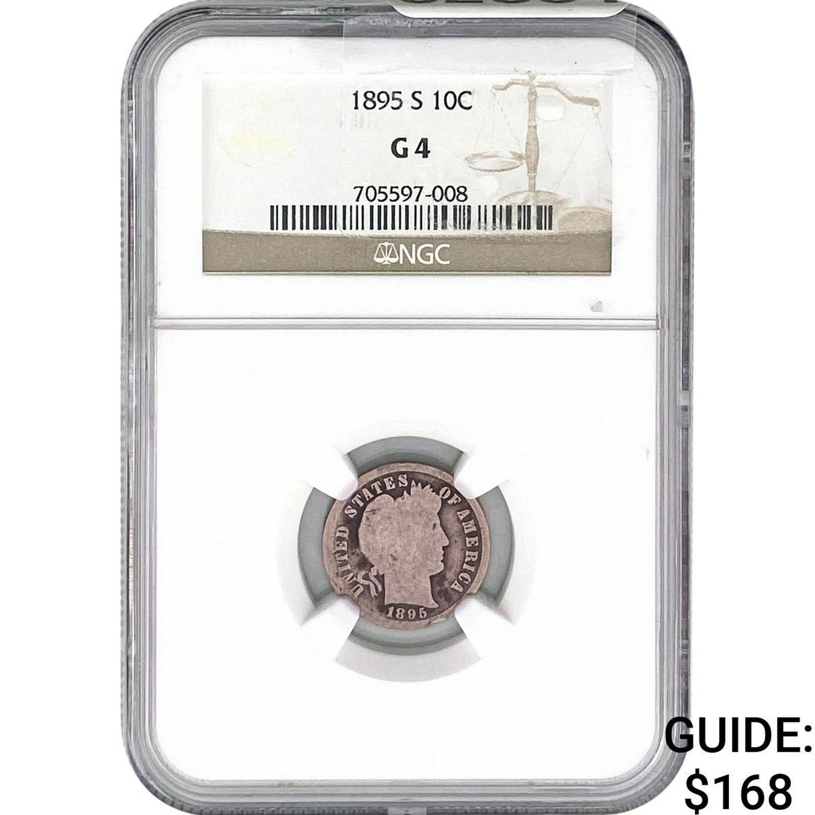 1895-S Barber Dime NGC G4: 1895-S Barber Dime NGC G4