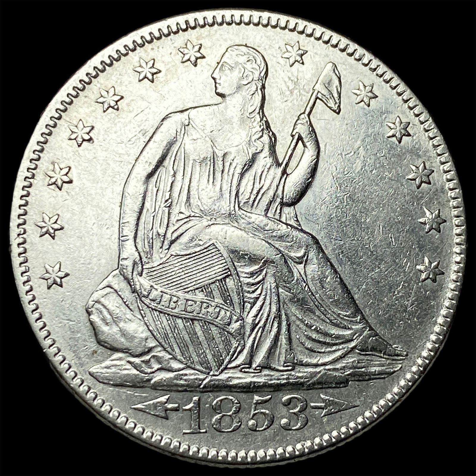 1853 Arrows Seated Liberty Half Dollar CLOSELY UNCIRCULATED (1 of 2)