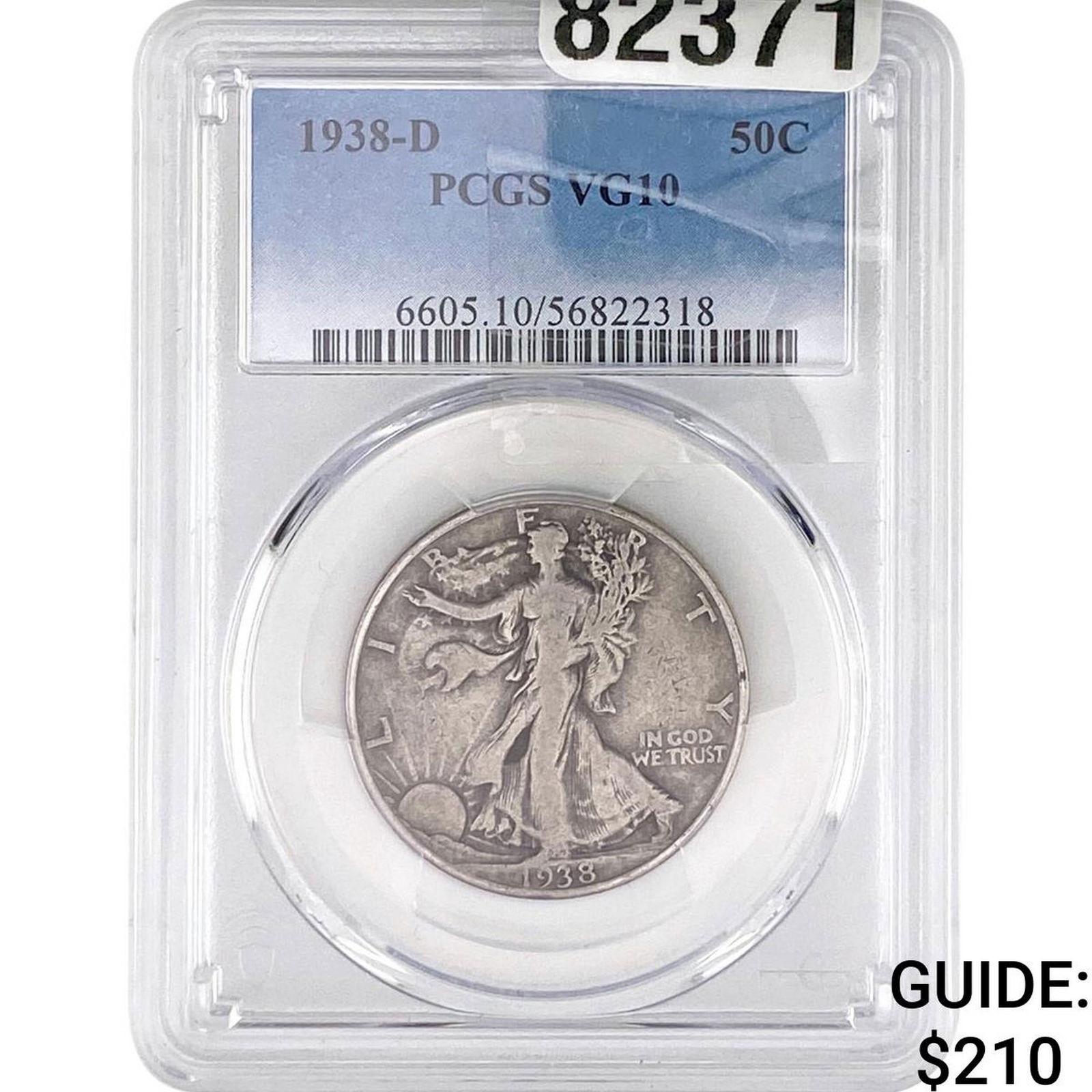 1938-D Walking Liberty Half Dollar PCGS VG10: 1938-D Walking Liberty Half Dollar PCGS VG10