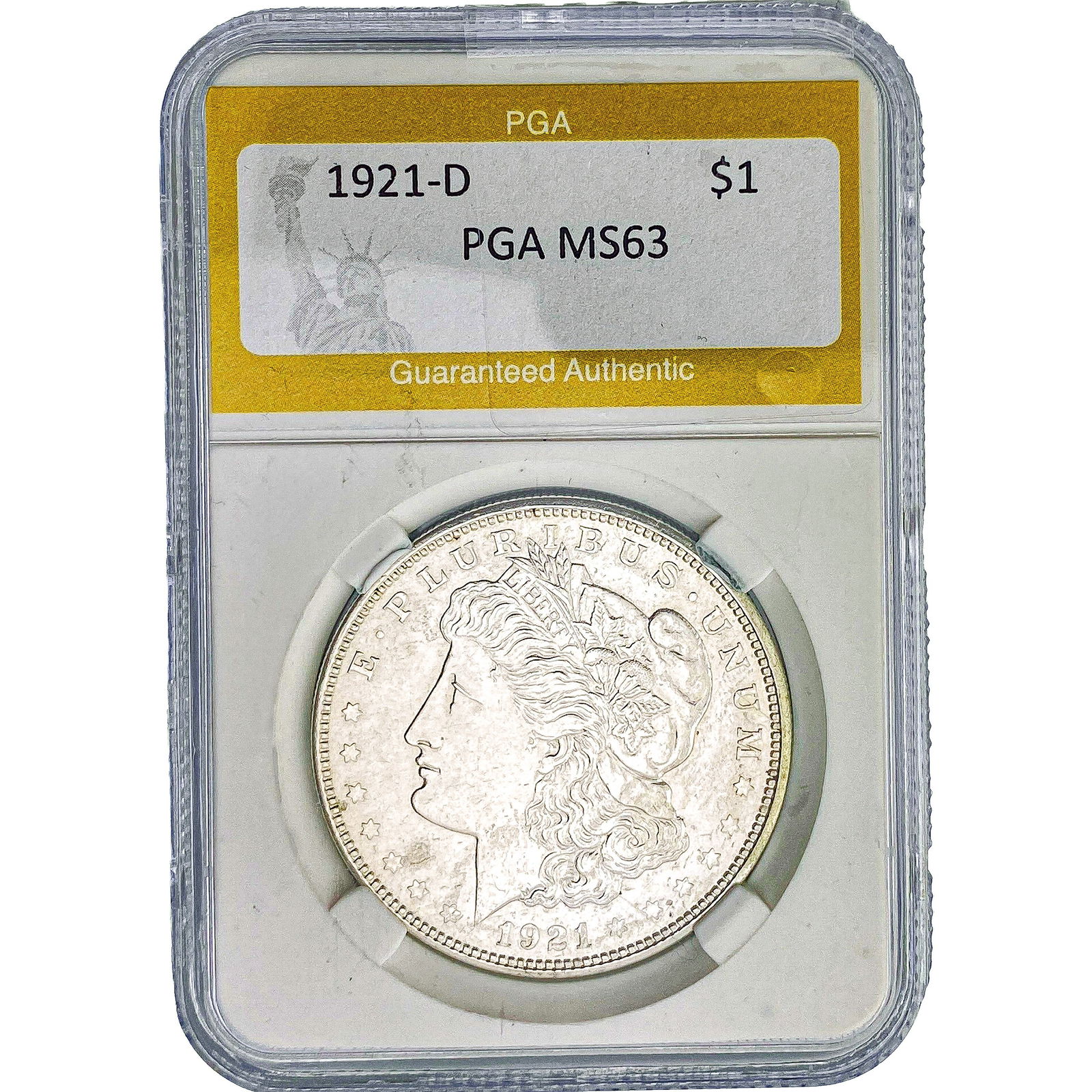 1921-D Morgan Silver Dollar PGA MS63: 1921-D Morgan Silver Dollar PGA MS63