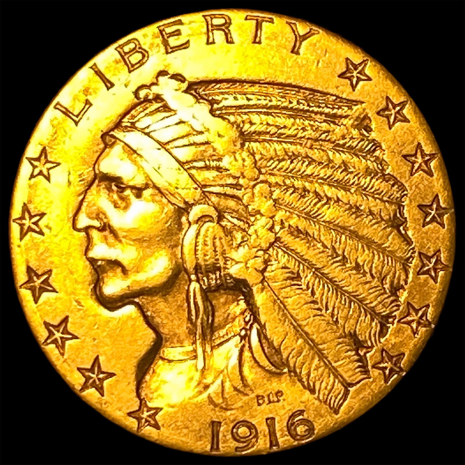 1916 Indian Head Half Eagle $5 Gold Coin NEARLY UNCIRCULATED (1 of 2)