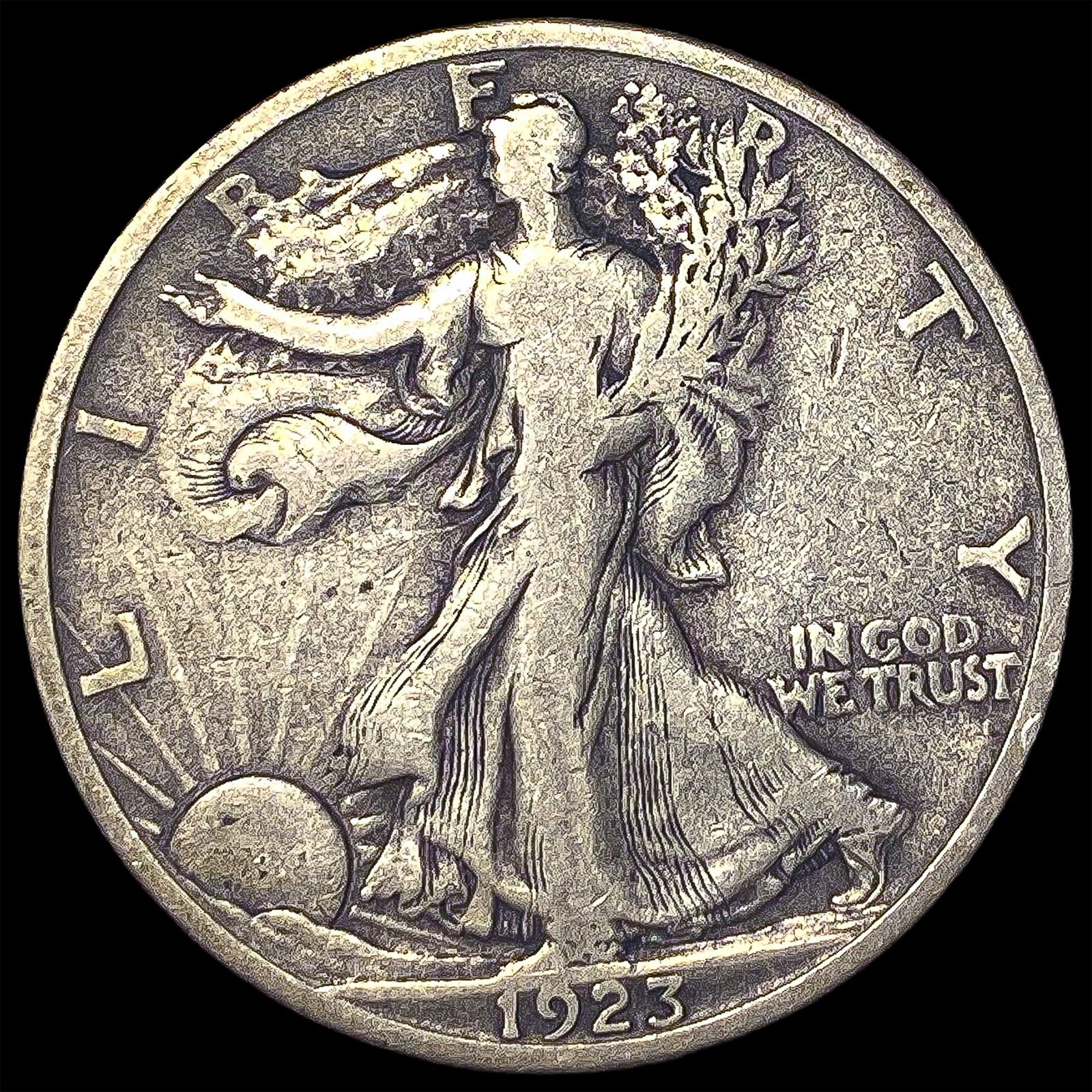 1923-S Silver Walking Liberty Half Dollar NICELY CIRCULATED (1 of 2)