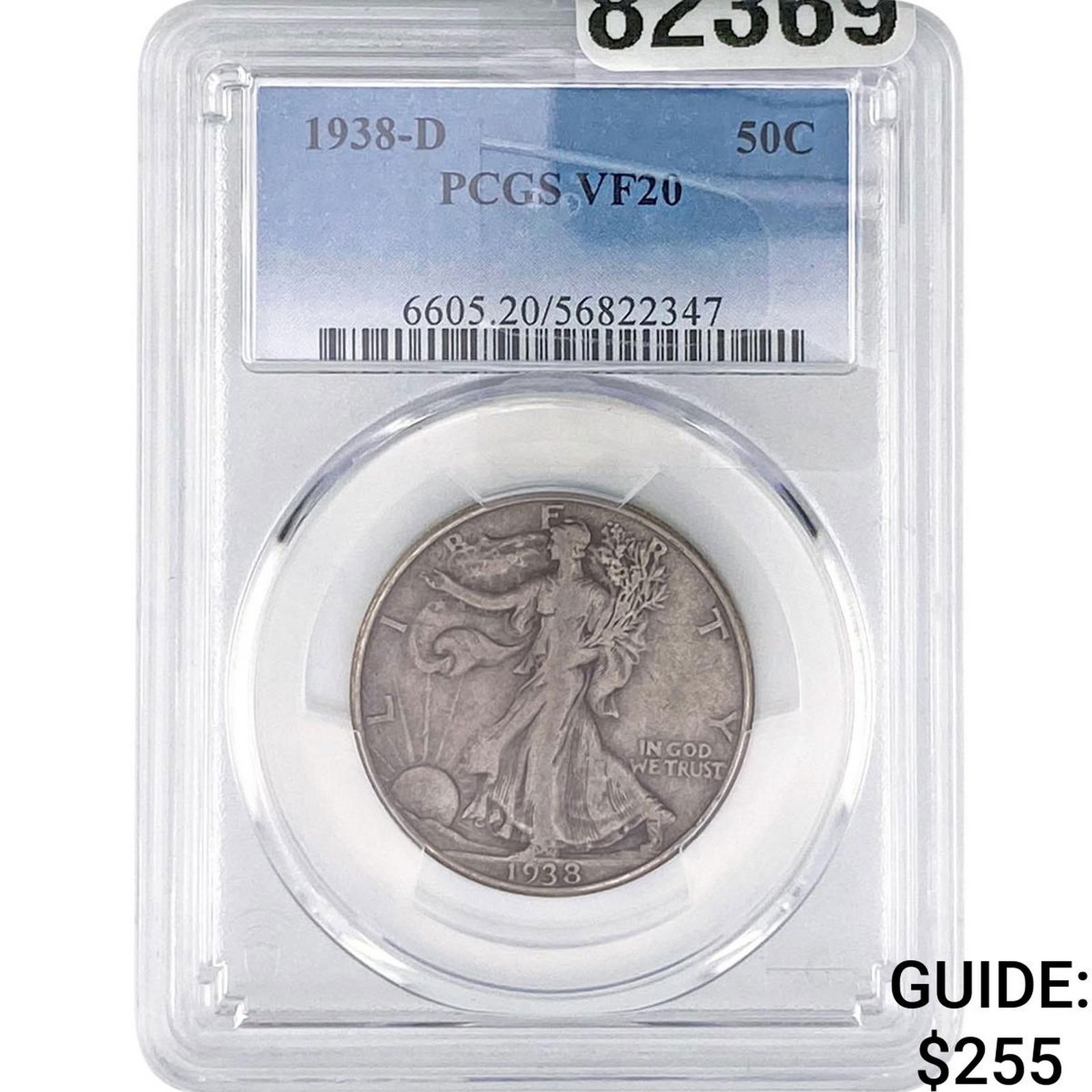 1938-D Walking Liberty Half Dollar PCGS VF20: 1938-D Walking Liberty Half Dollar PCGS VF20