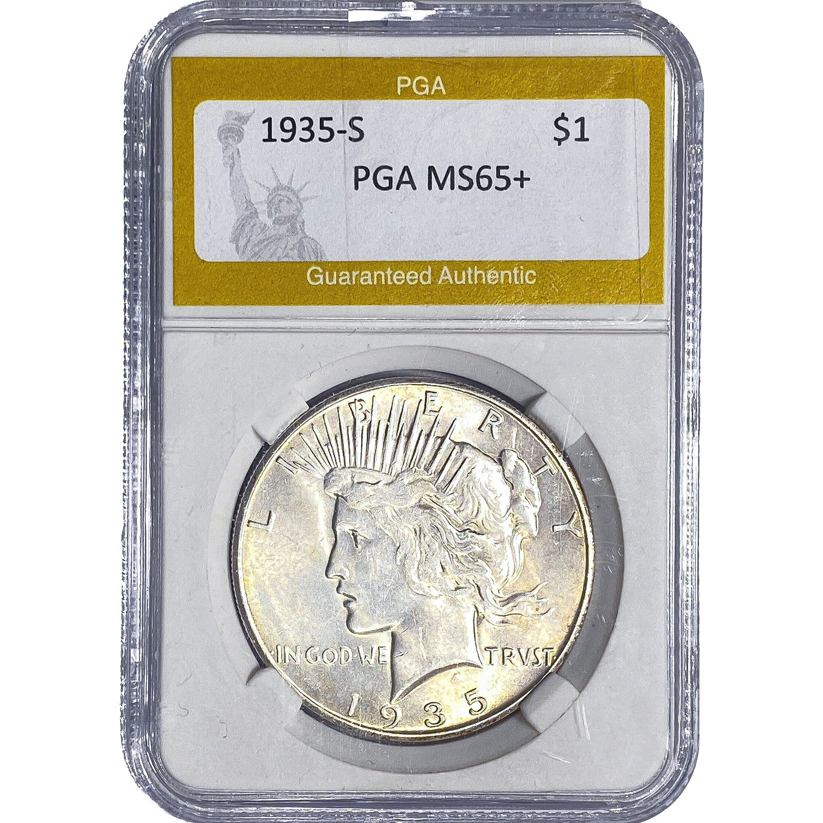 1935-S Silver Peace Dollar PGA MS65+: 1935-S Silver Peace Dollar PGA MS65+