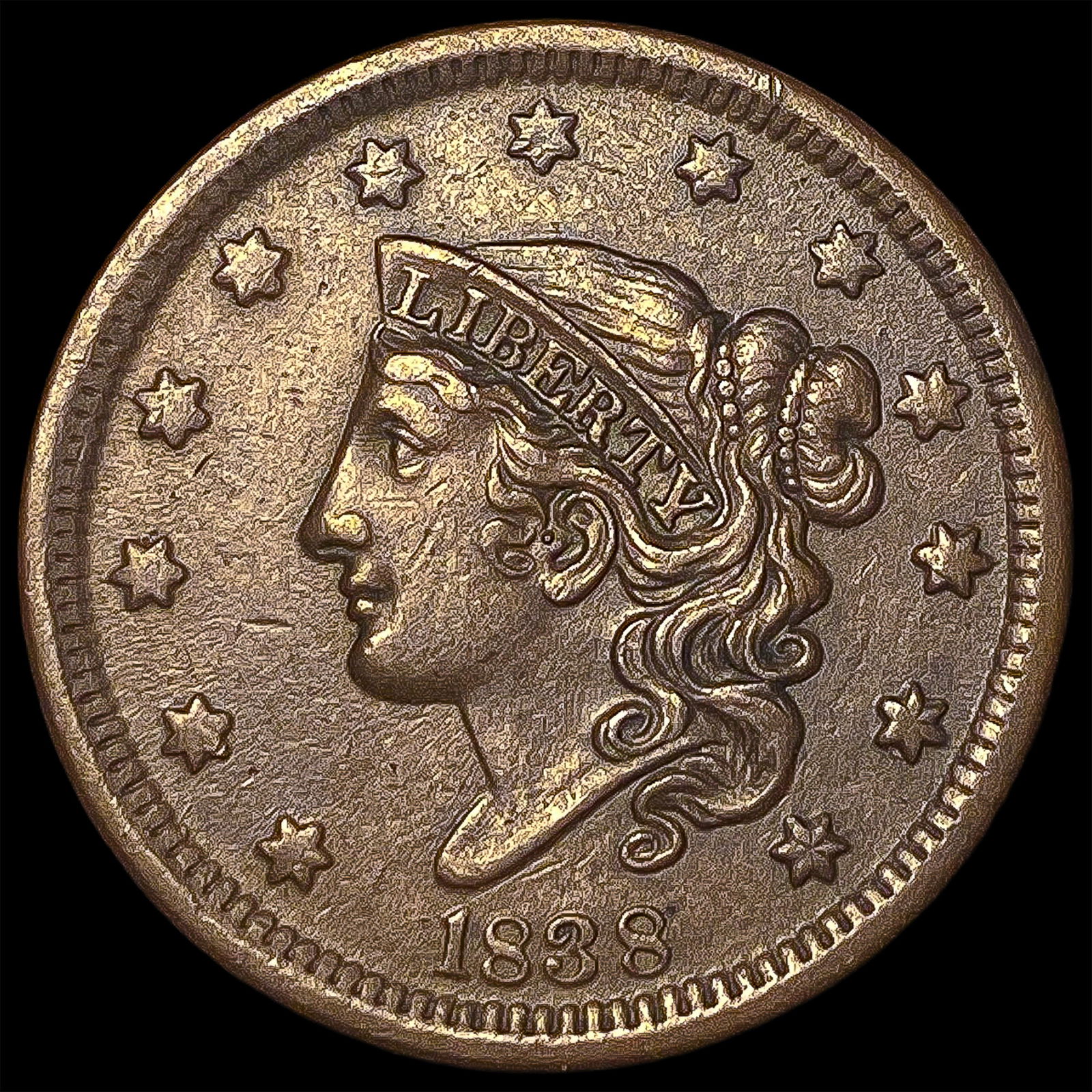 1838 Braided Hair Large Cent CLOSELY UNCIRCULATED: 1838 Braided Hair Large Cent CLOSELY UNCIRCULATED