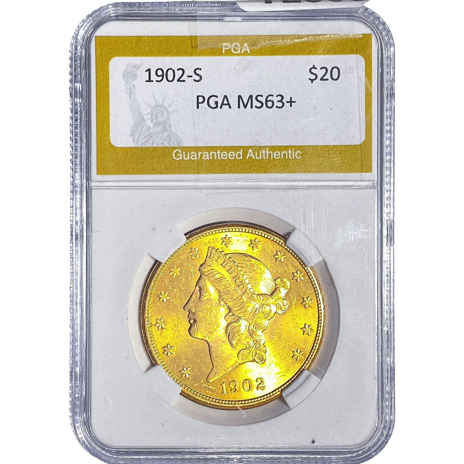 1902-S $20 Gold Double Eagle PGA MS63+: 1902-S $20 Gold Double Eagle PGA MS63+