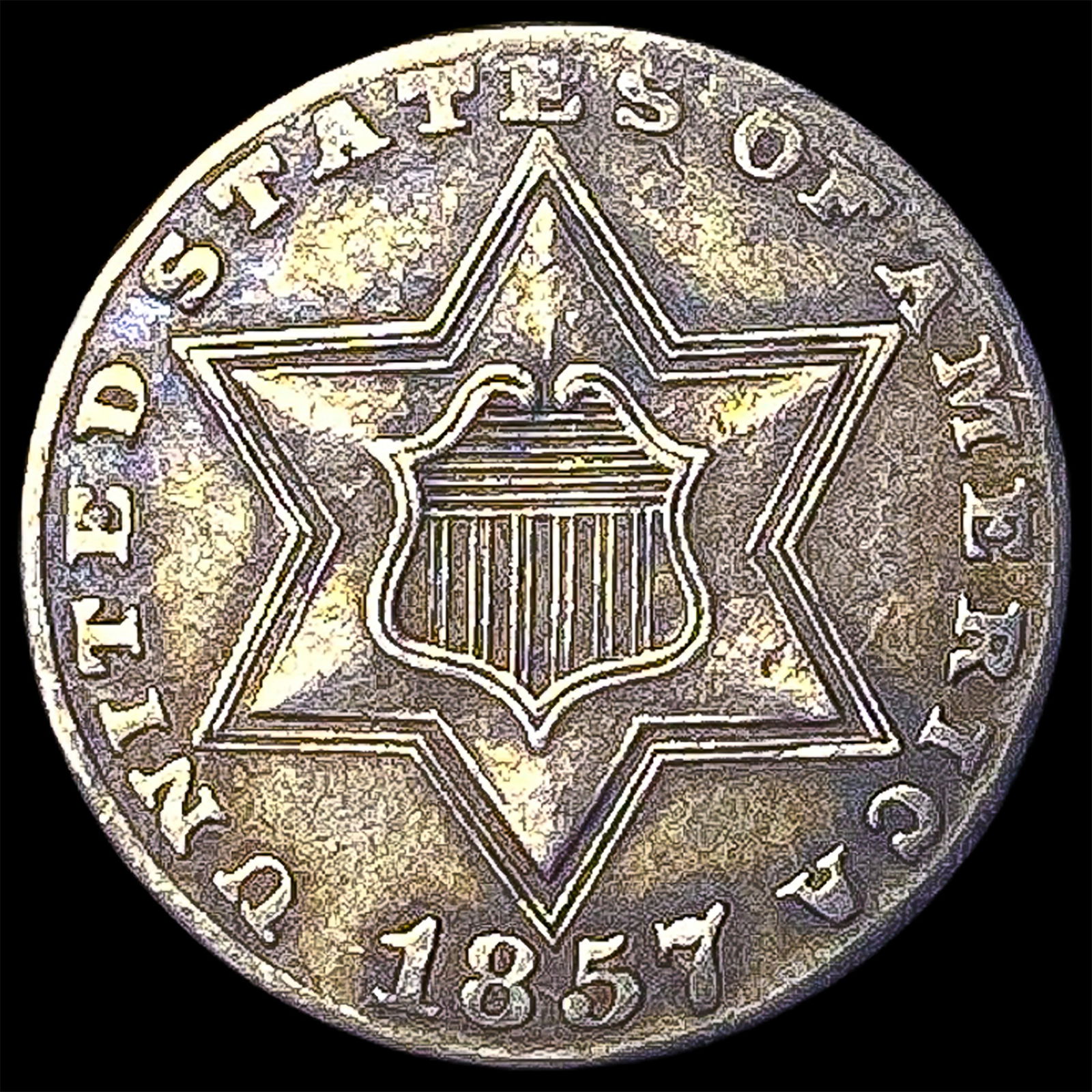 1857 Silver Three-Cent Piece CLOSELY UNCIRCULATED: 1857 Silver Three-Cent Piece CLOSELY UNCIRCULATED
