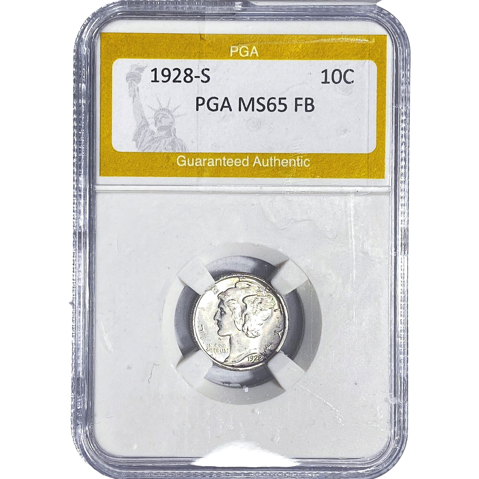1928-S Mercury Silver Dime PGA MS65 FB: 1928-S Mercury Silver Dime PGA MS65 FB