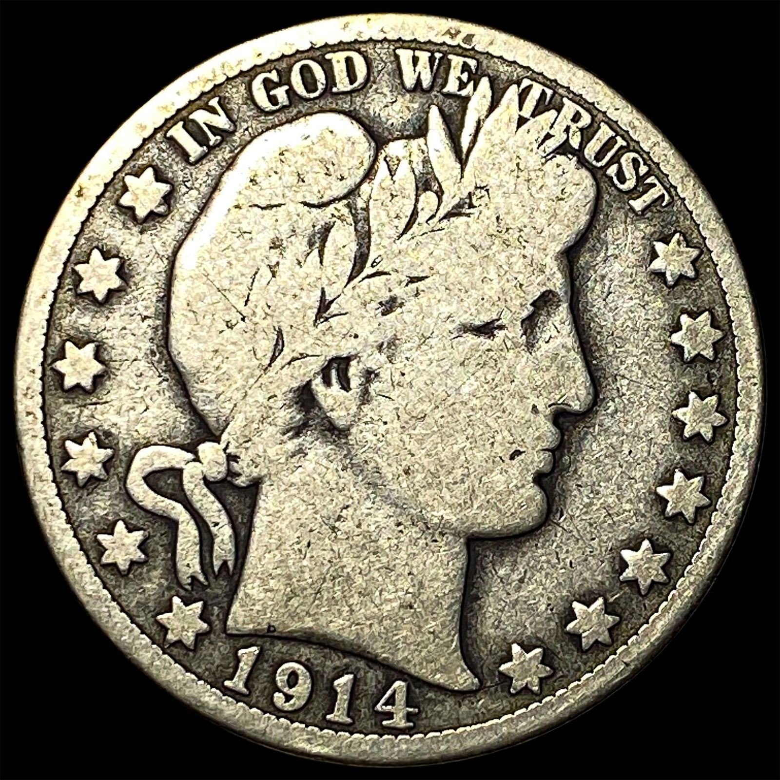 1914-S Silver Barber Half Dollar NICELY CIRCULATED: 1914-S Silver Barber Half Dollar NICELY CIRCULATED