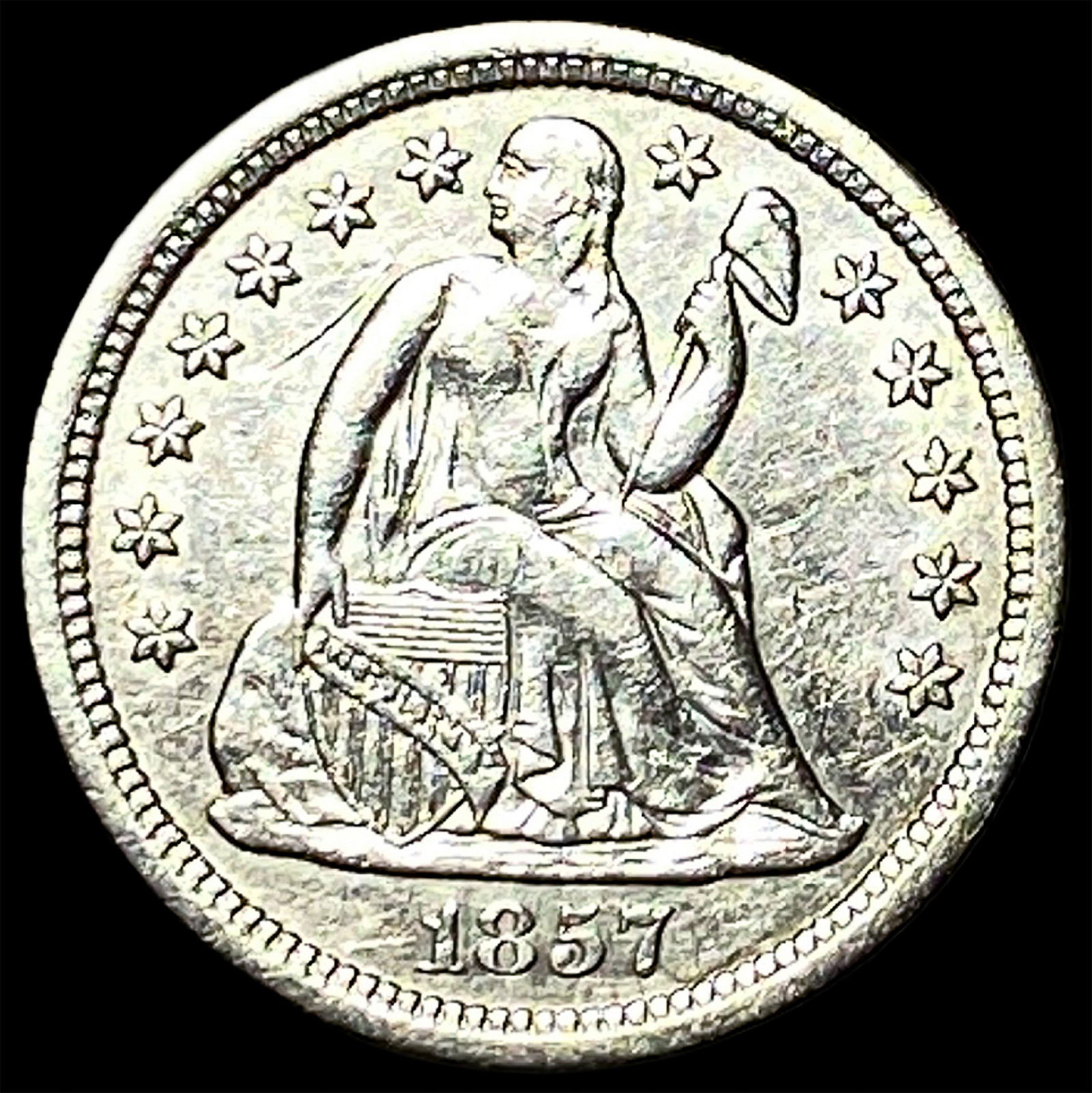 1857-O Silver Seated Liberty Dime CLOSELY UNCIRCULATED: 1857-O Silver Seated Liberty Dime CLOSELY UNCIRCULATED