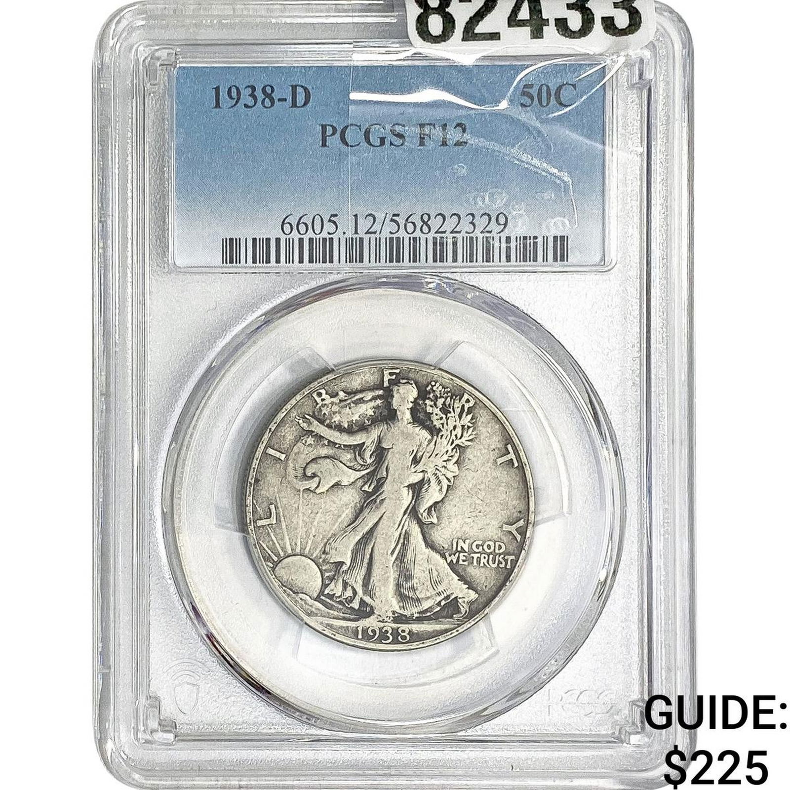 1938-D Walking Liberty Half Dollar PCGS F12: 1938-D Walking Liberty Half Dollar PCGS F12