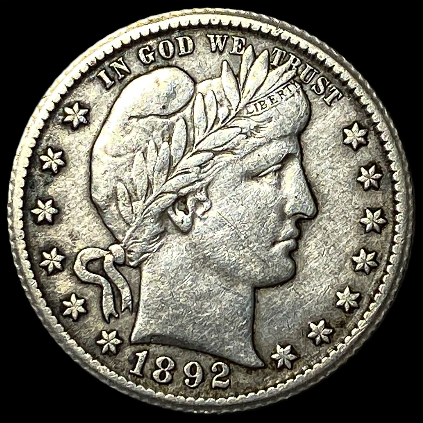 1892-O Silver Barber Quarter NEARLY UNCIRCULATED (1 of 2)
