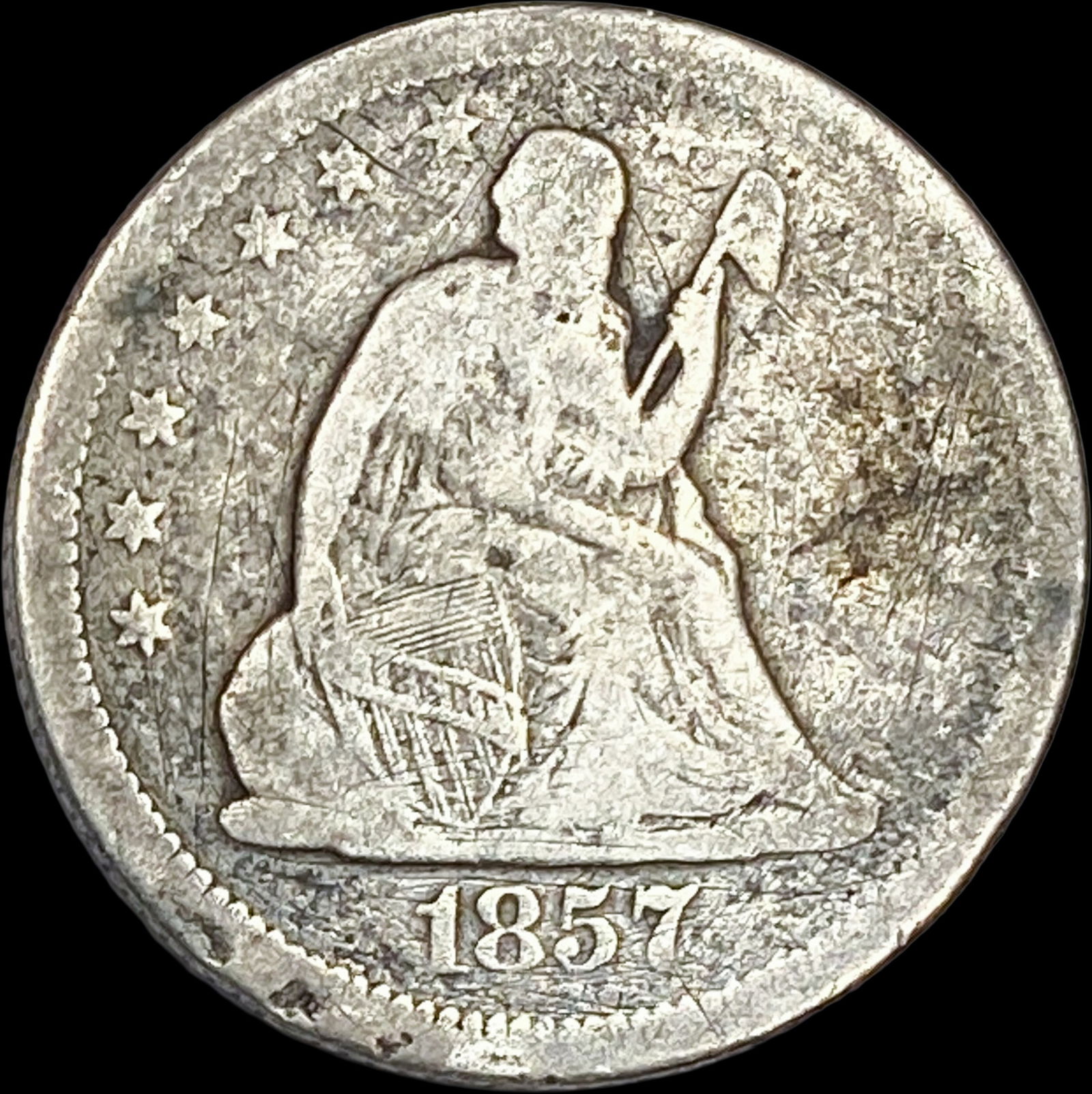 1857-O Silver Seated Liberty Quarter NICELY CIRCULATED (1 of 2)