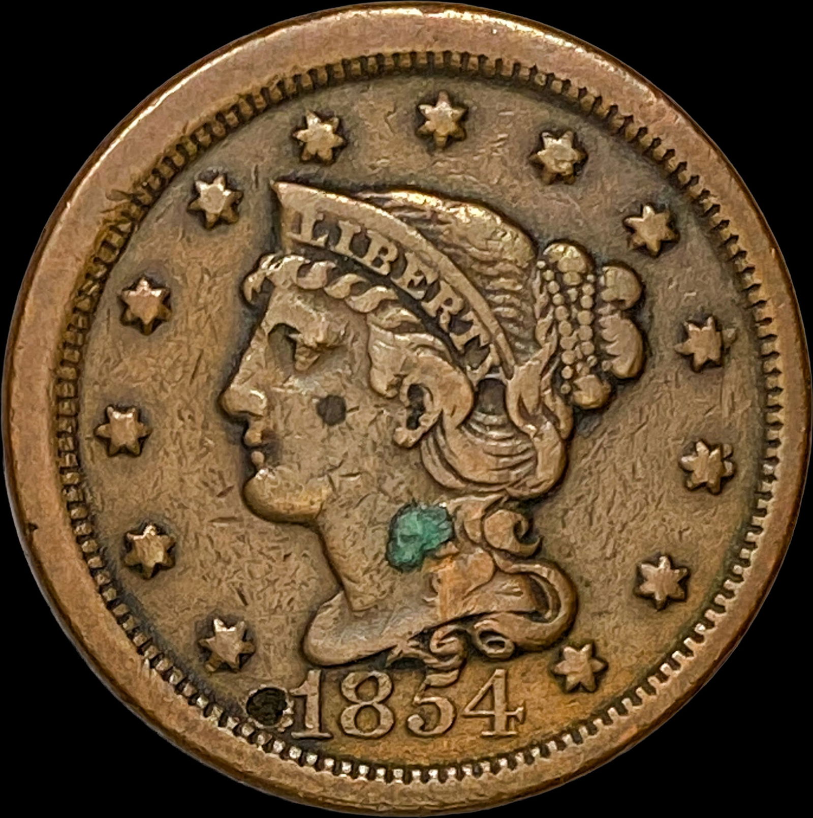 1854 Braided Hair Large Cent LIGHTLY CIRCULATED (1 of 2)